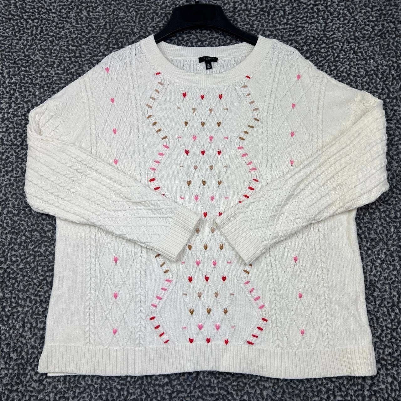 Talbots Talbots PXL Sweater Cable Knit Heart Embroidered Crew Neck Size XL / US 12-14 / IT 48-50 - 1 Thumbnail