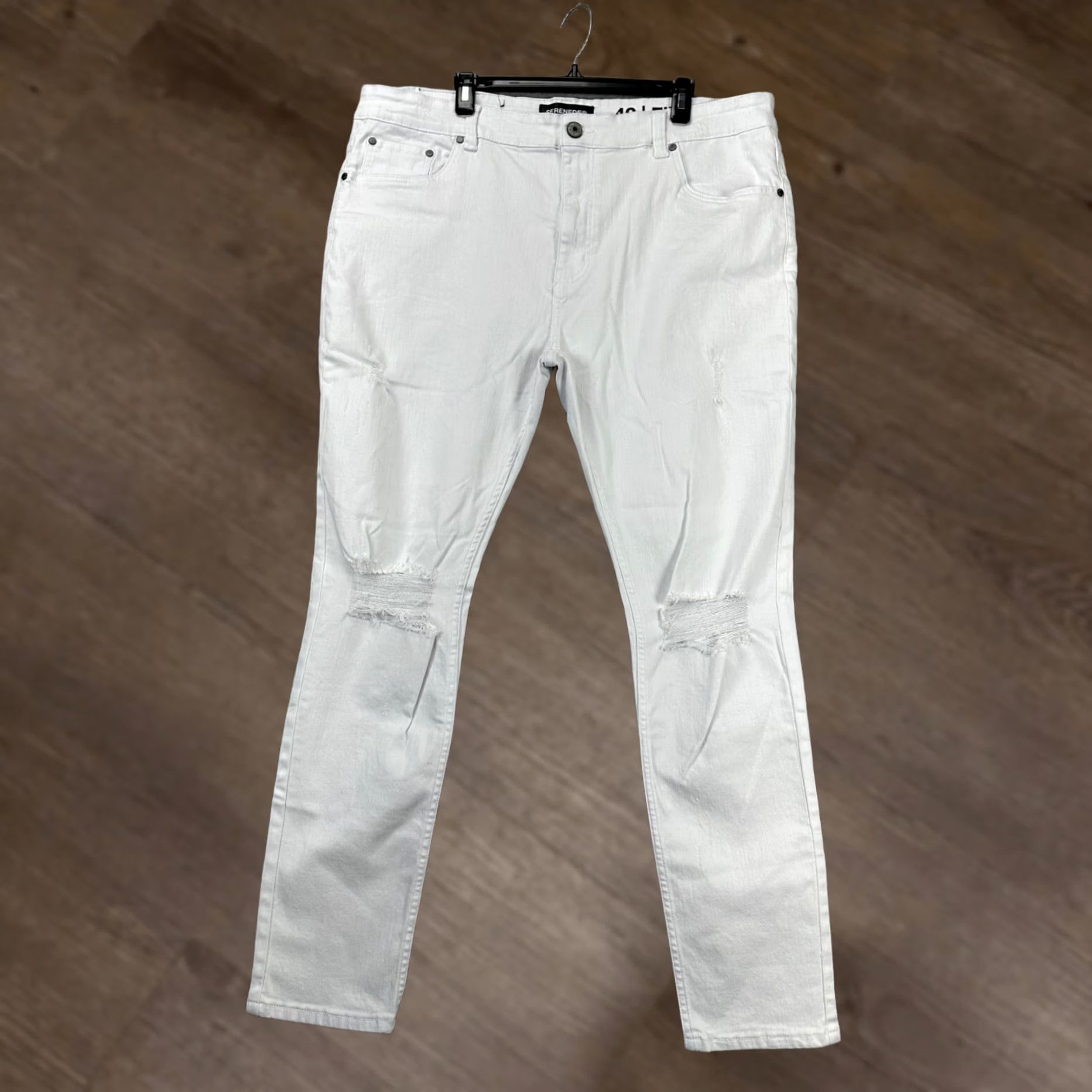 Denime Serenede Jeans Mens 42 White Straight Leg Denim 5 Pocket Stretch Outdoor Casual Outdoor Size US 41 - 1 Thumbnail
