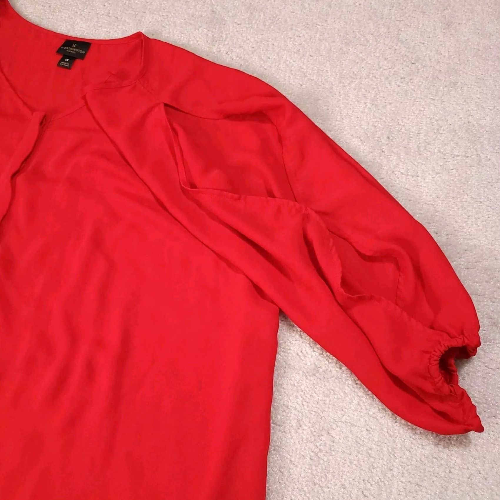 Worthington Worthington Button Up Shirt Womens 1X Plus Red Polyester 3/4 Balloon Sleeve Size XL / US 12-14 / IT 48-50 - 6 Thumbnail