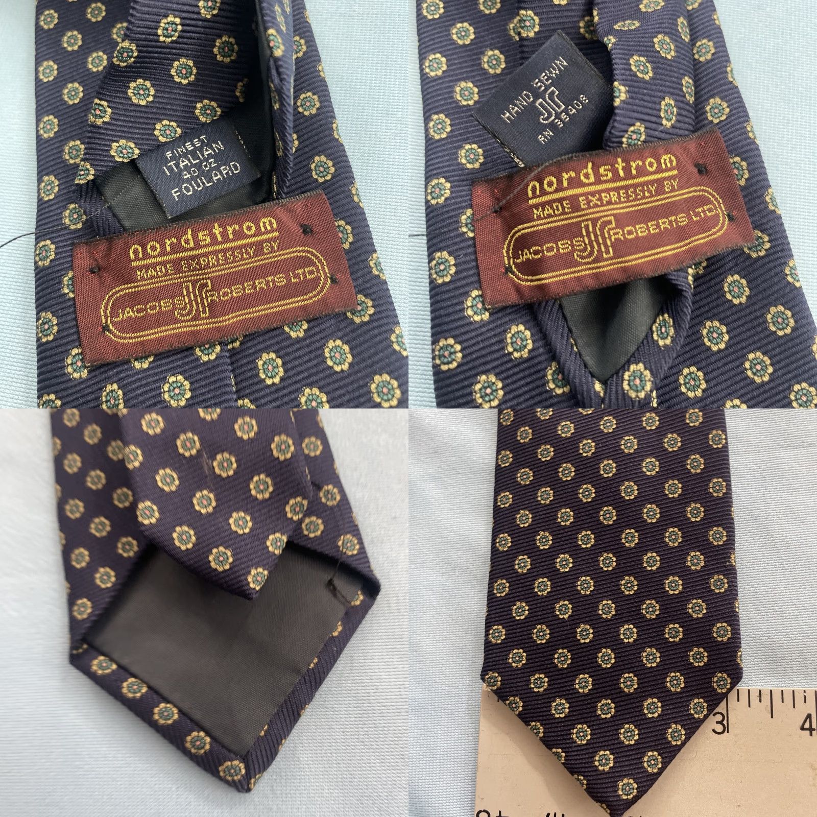 Vintage Jacob Roberts Silk Tie Italy Foulard Deco MicroDots Geometric Blue vtg 90s 3x59 Capsule Necktie Size ONE SIZE - 8 Thumbnail