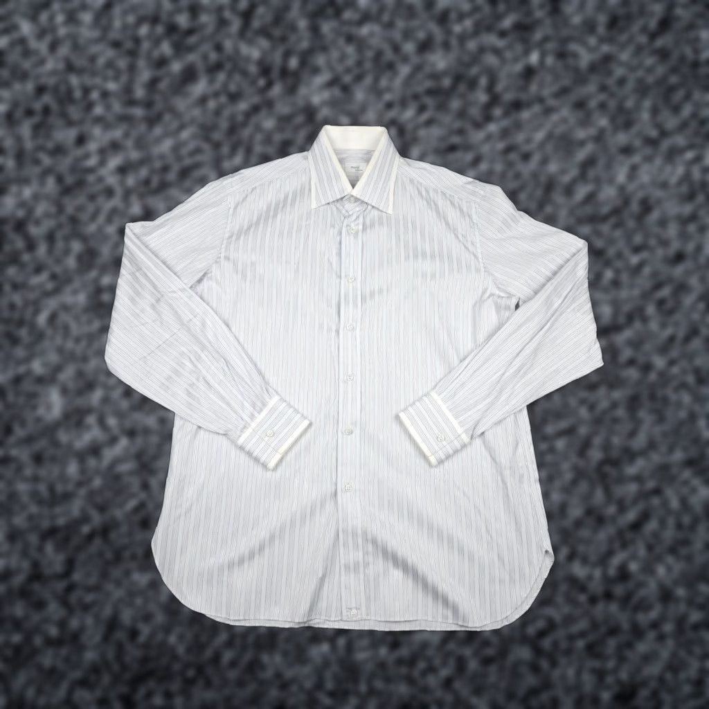 Vintage MAROL Bologna Dress Shirt Mens 40 Striped Button Up 15 3/4 Italy Cotton Shirt Size 40R - 1 Thumbnail