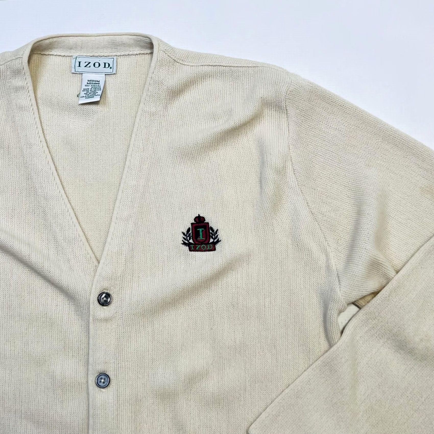 Izod VINTAGE Izod Cardigan Sweater Mens M Cream Crest Logo 90s Lightweight Knit Size US M / EU 48-50 / 2 - 4 Thumbnail