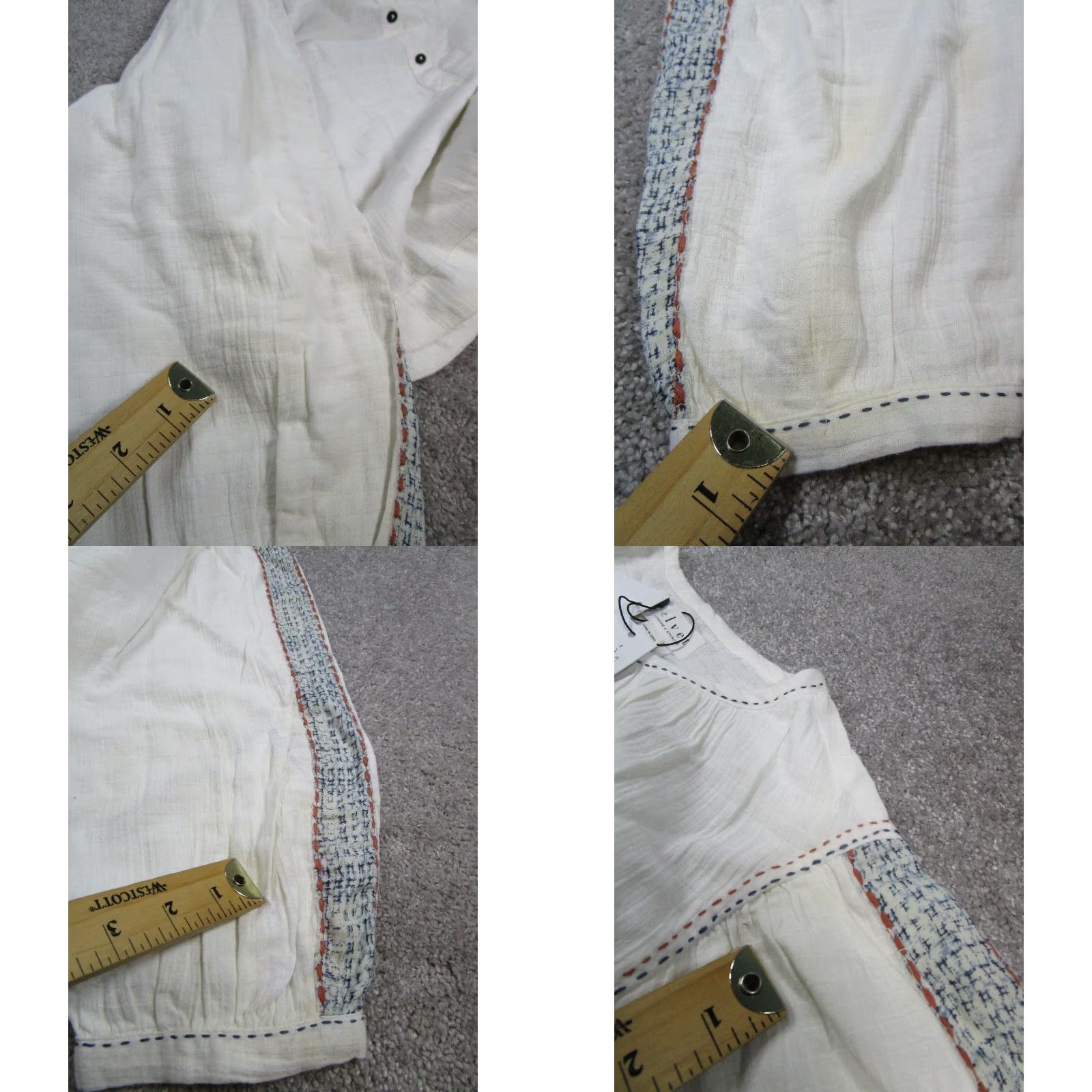 Velvet VINTAGE Velvet Tunic Blouse Womens Medium Ivory Cotton Knit Long Sleeve Round Neck Size M / US 6-8 / IT 42-44 - 8 Thumbnail
