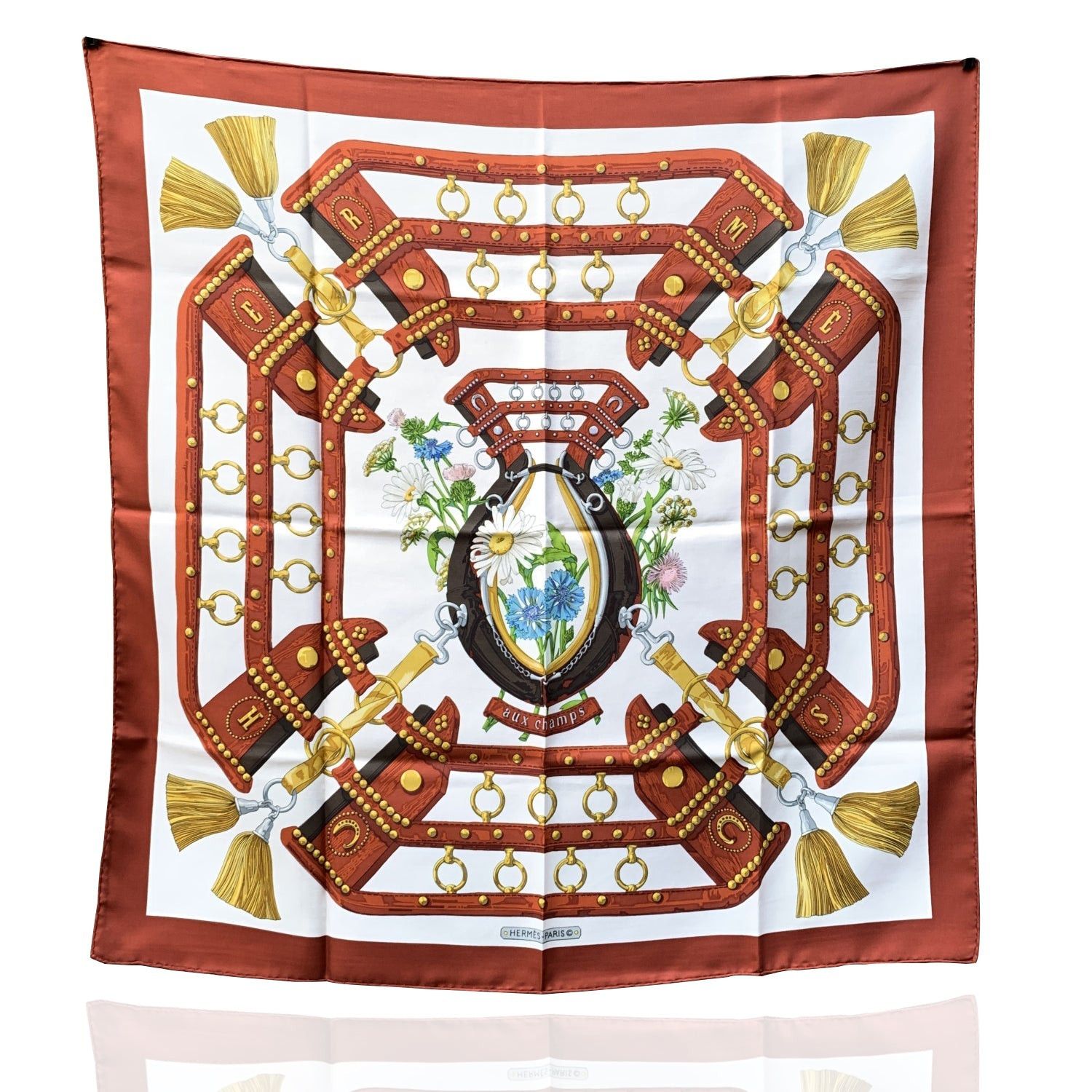 image of Hermes Paris Vintage Brown Silk Scarf Aux Champs 1970 Cathy Latham, Women's