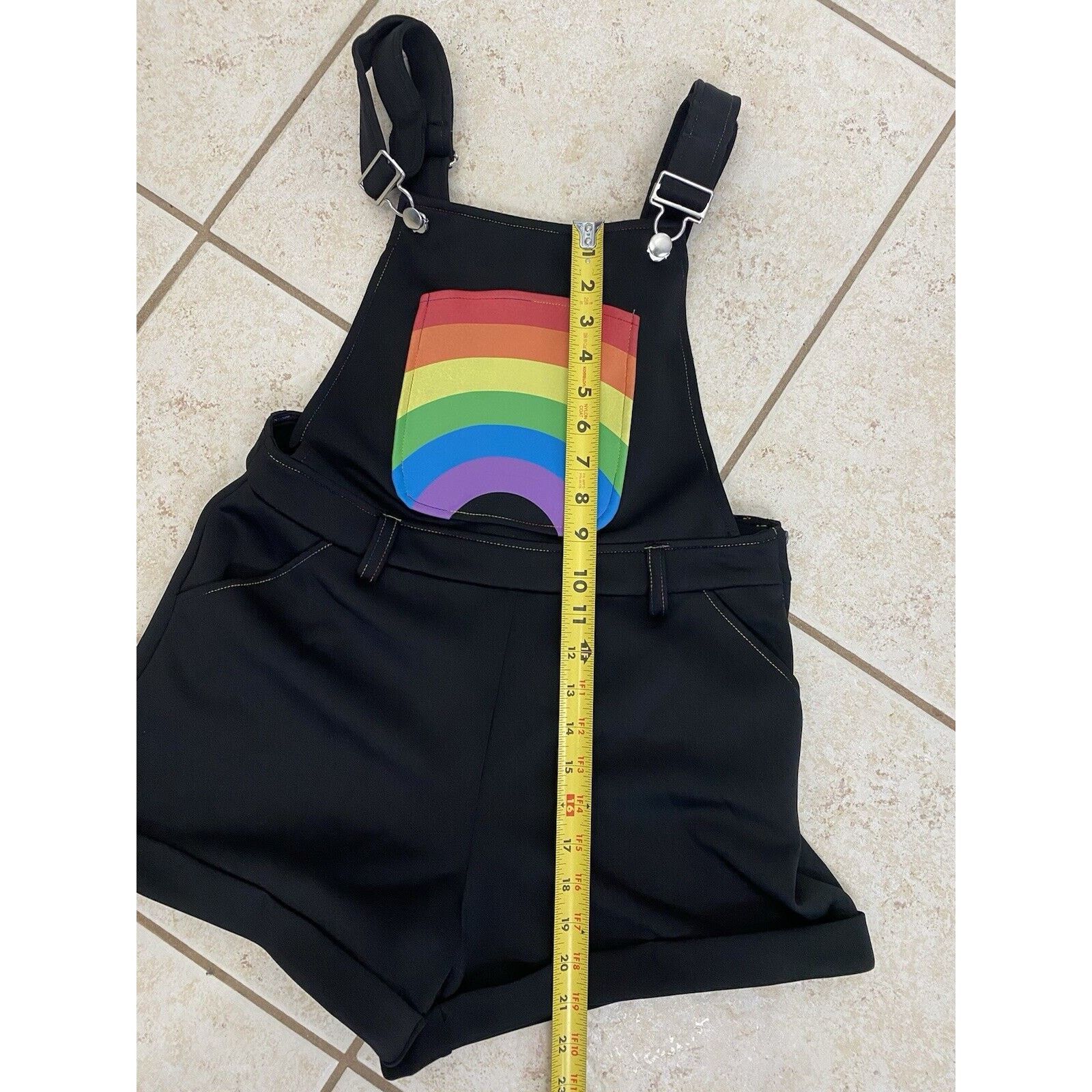 Other Hot Topic Rainbow Black Shortalls Rainbow Thread Overalls Size 28" / US 6 / IT 42 - 6 Thumbnail