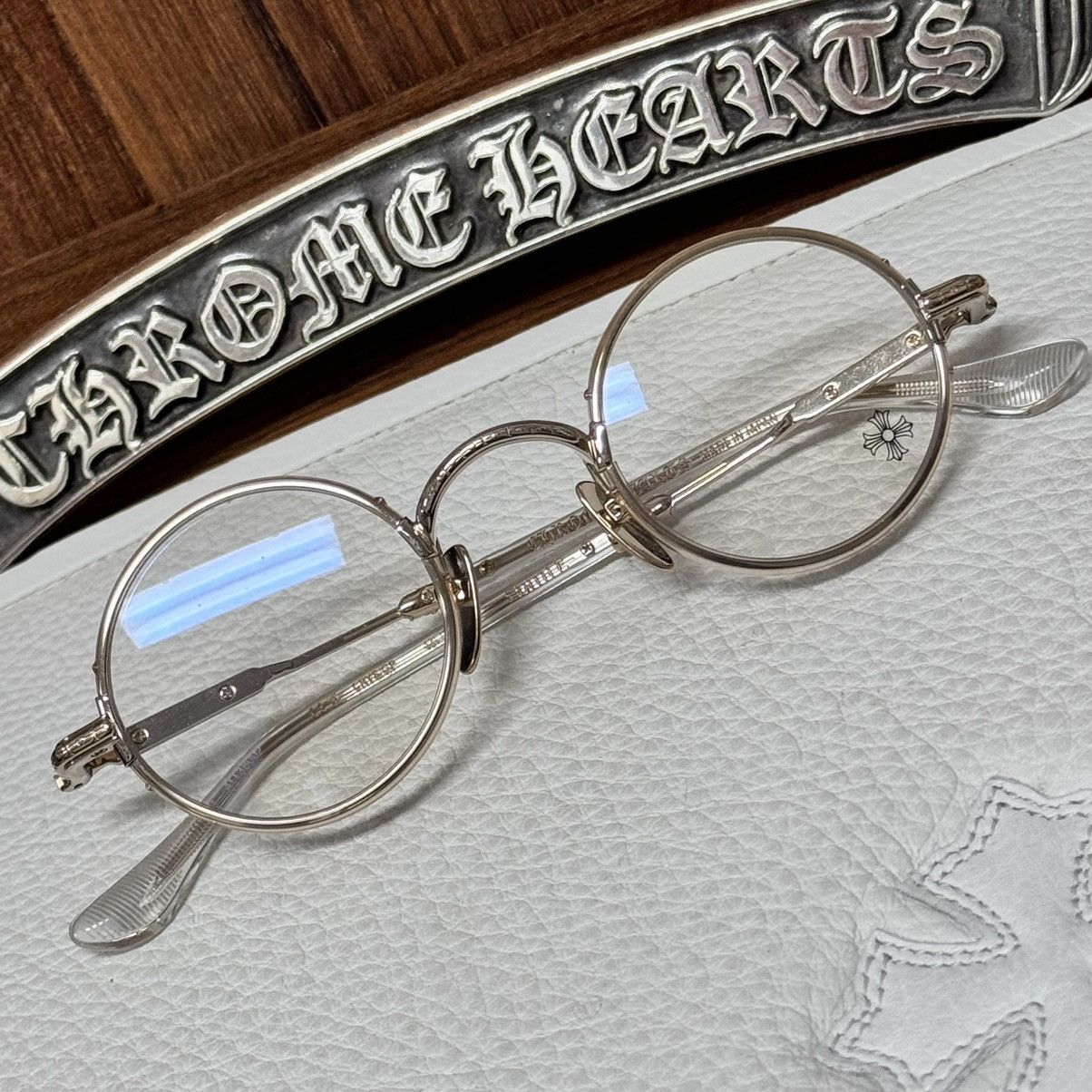 image of Chrome Hearts Edith F Glasses in Gold, Men's