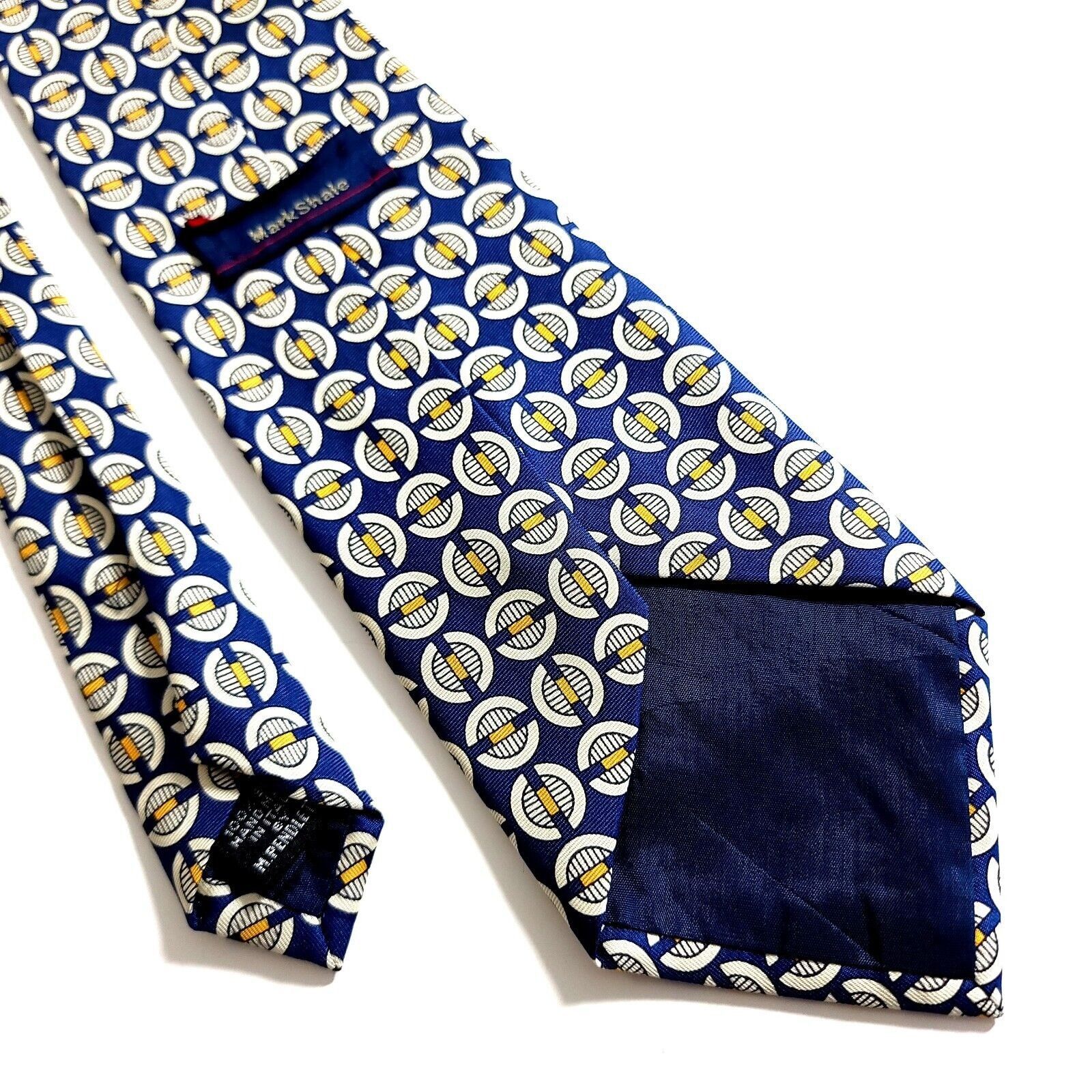 Vintage Mark Shale Blue Yellow Geometric Print Wide Silk Tie Size ONE SIZE - 6 Thumbnail
