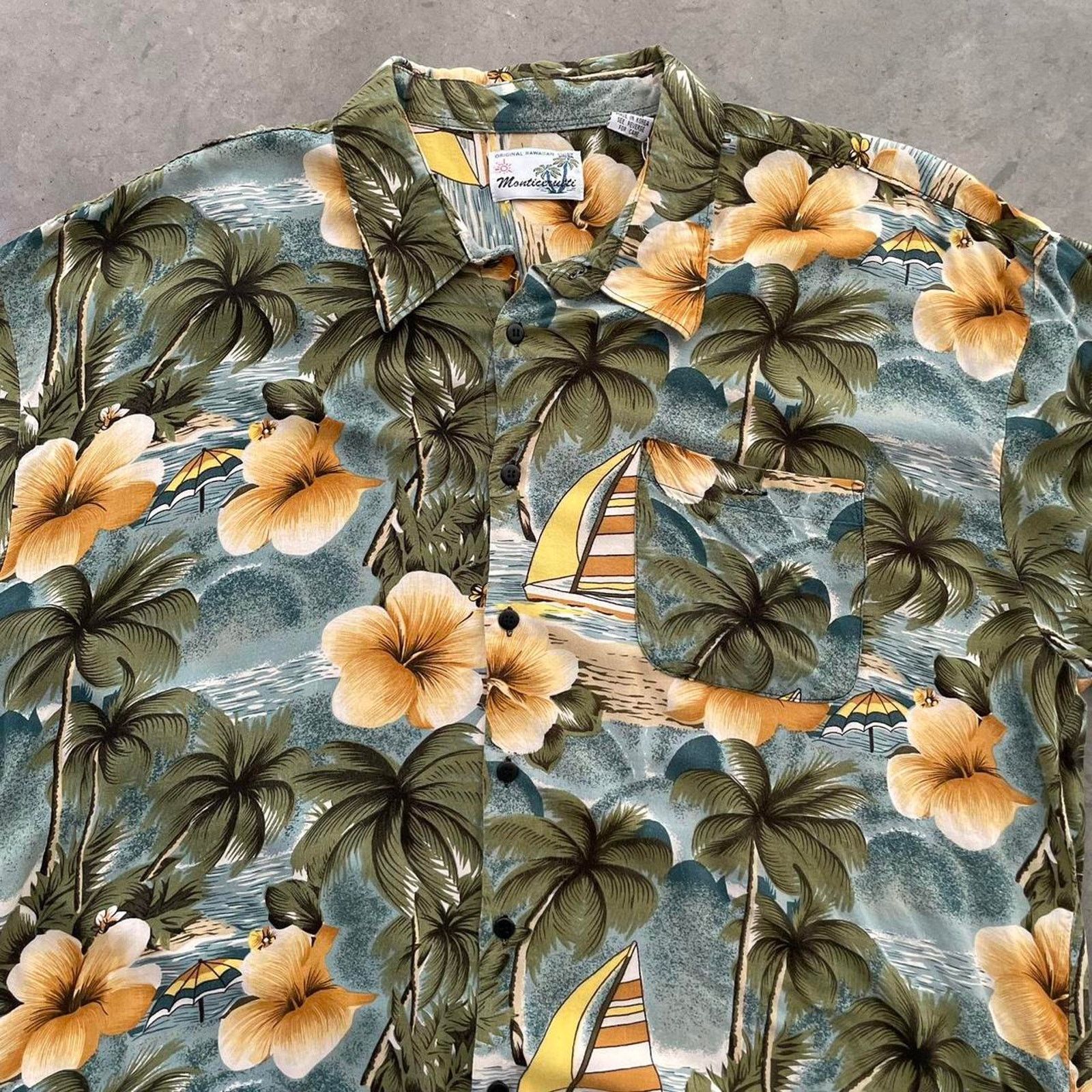 Vintage Vintage Green Floral Hawaiian Shirt Size US XXL / EU 58 / 5 - 2 Thumbnail