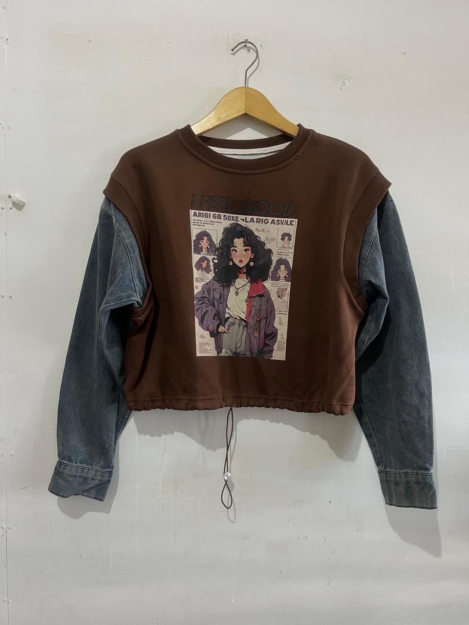 Anime Retro Anime Graphic Layered Sweatshirt Denim Sleeves Size US M / EU 48-50 / 2 - 2 Thumbnail