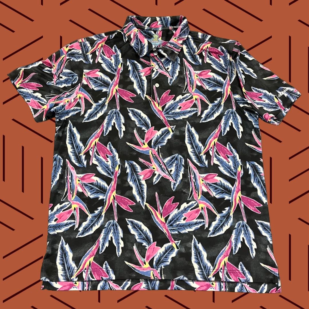 Chubbies CHUBBIES Polo Shirt Mens Medium Gray Pink Blue Floral Golf Performance Stretch Shirt Size US M / EU 48-50 / 2 - 1 Thumbnail