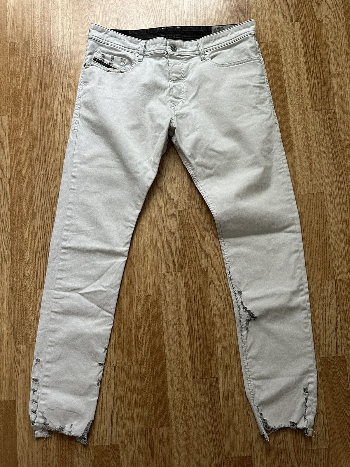 Image of Diesel Distressed Slim Fit Denim in White, Men's (Size 34)