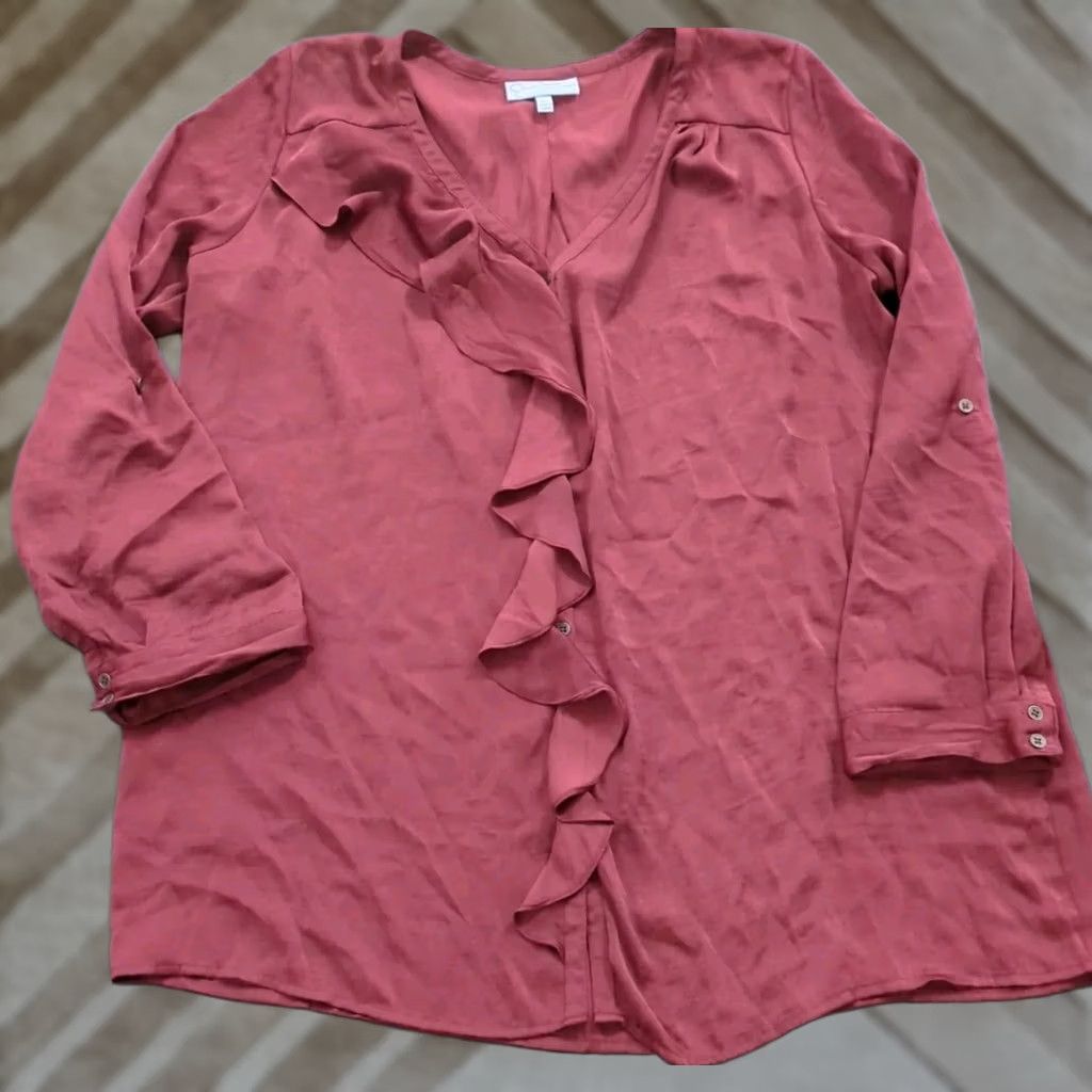 Jessica Simpson Jessica Simpson Maternity Blouse womens XL Red Long Sleeve Open Ruffle Polyester Shirt Size XL / US 12-14 / IT 48-50 - 1 Thumbnail