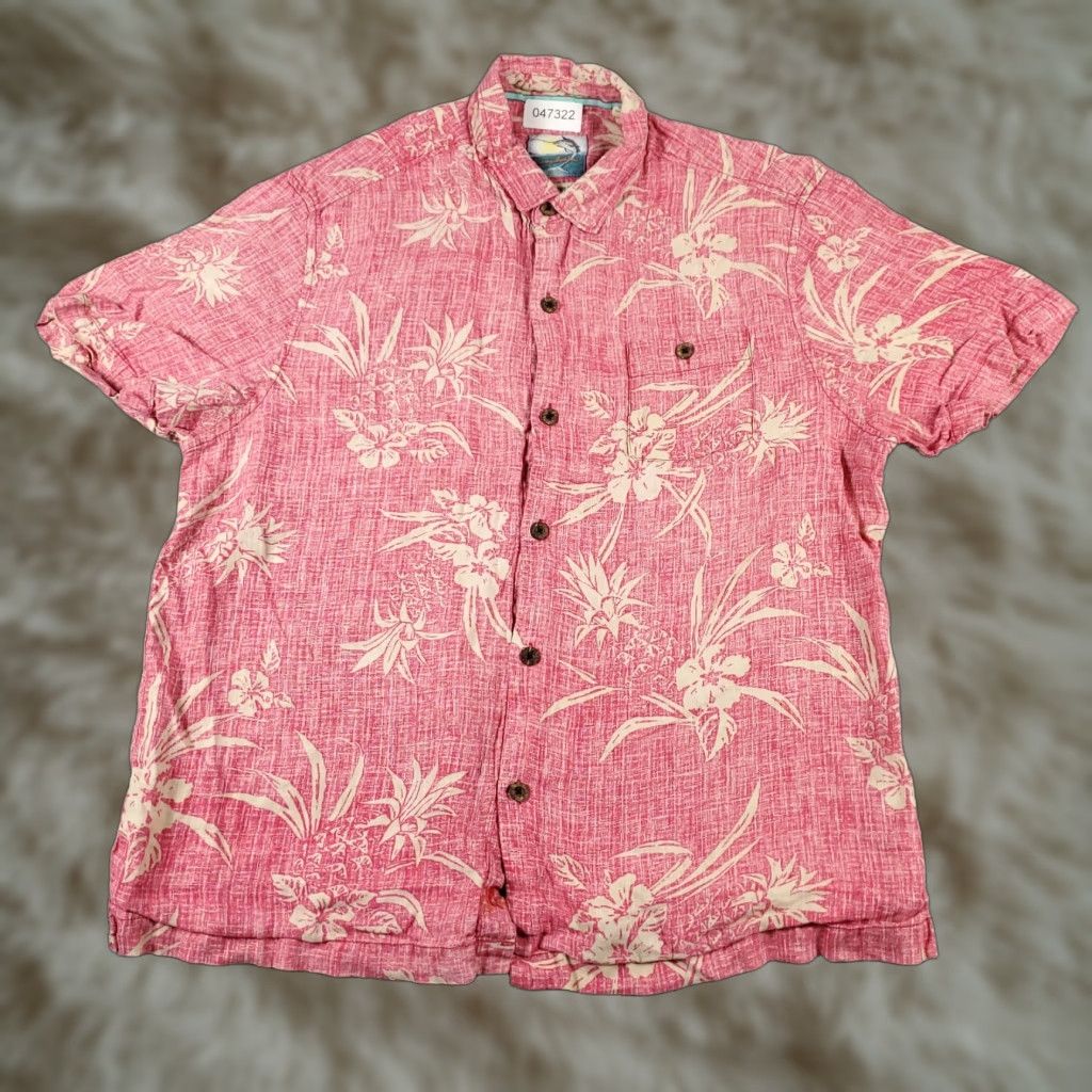 Tommy Bahama Tommy Bahama Shirt Mens Large Red/Pink Linen Hawaiian Button Up Short Sleeve Size US L / EU 52-54 / 3 - 1 Thumbnail