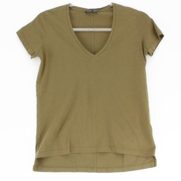 Zara Zara Womens Olive Green V-Neck Short Sleeve High Low Hem T-S Size S / US 4 / IT 40 - 1 Thumbnail