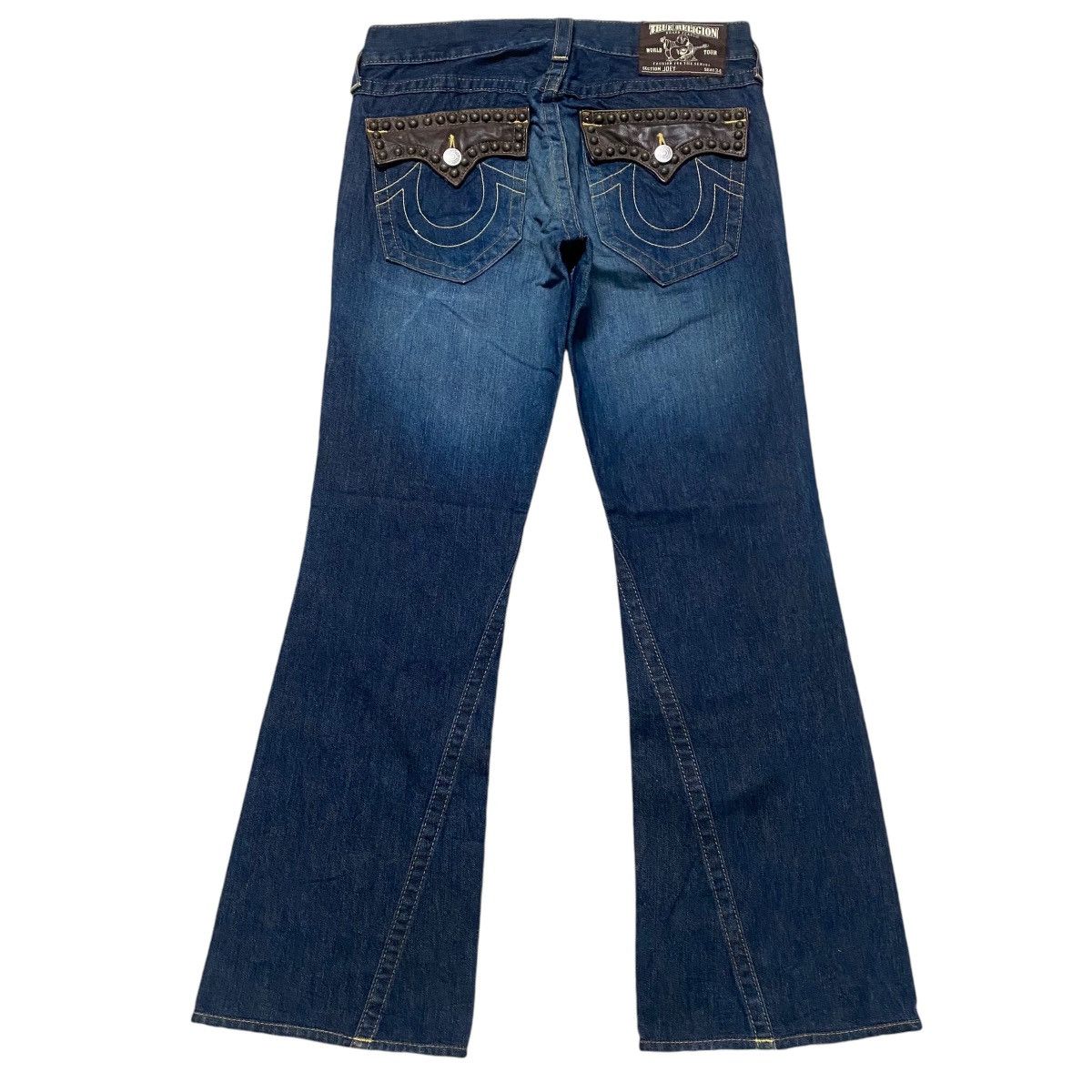 Vintage True Religion Denim Flare Jeans Leather Flap