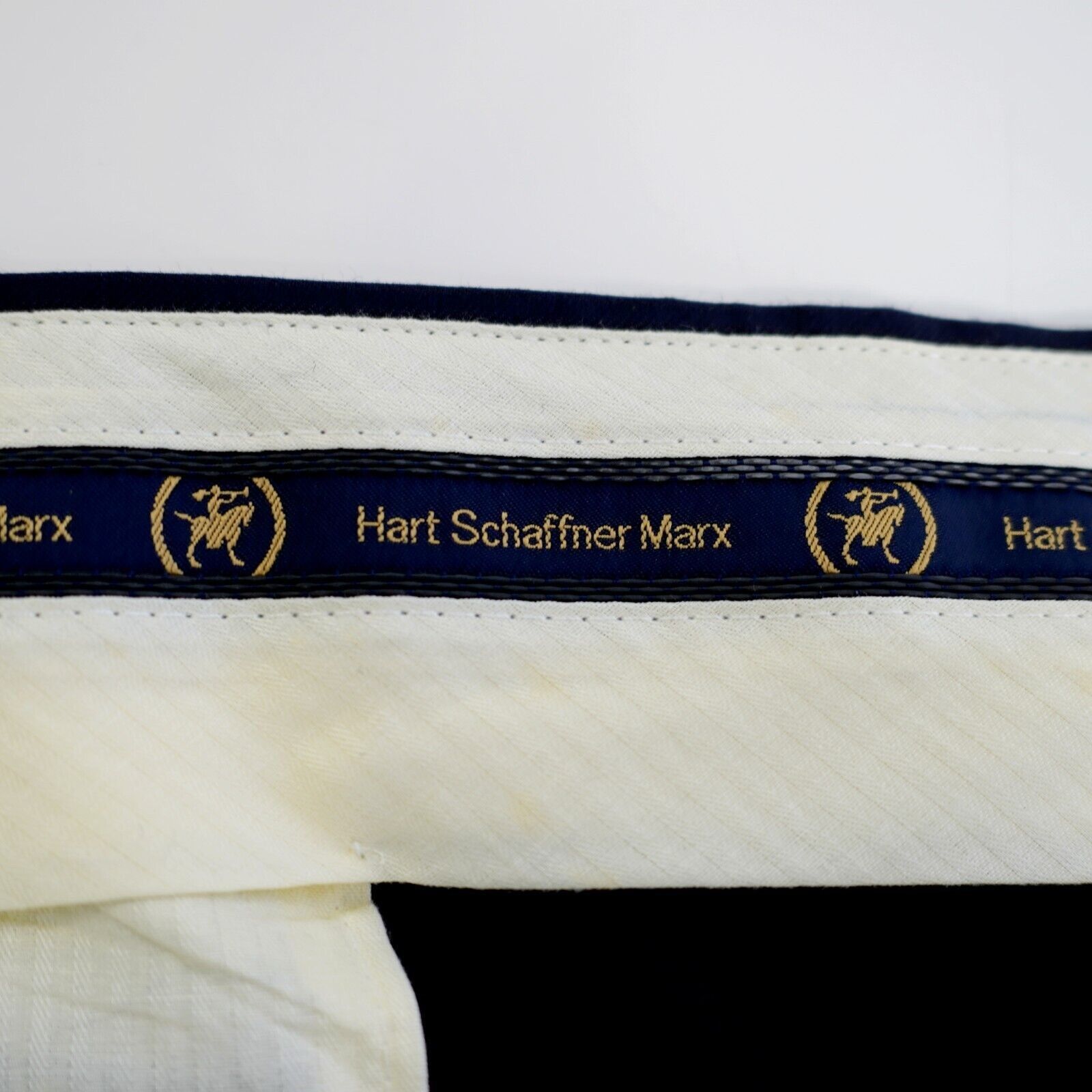 Hart Schaffner Marx Hart Schaffner Marx Gold Trumpeter 42/26 Wool Blue High Rise Size 42S - 6 Thumbnail