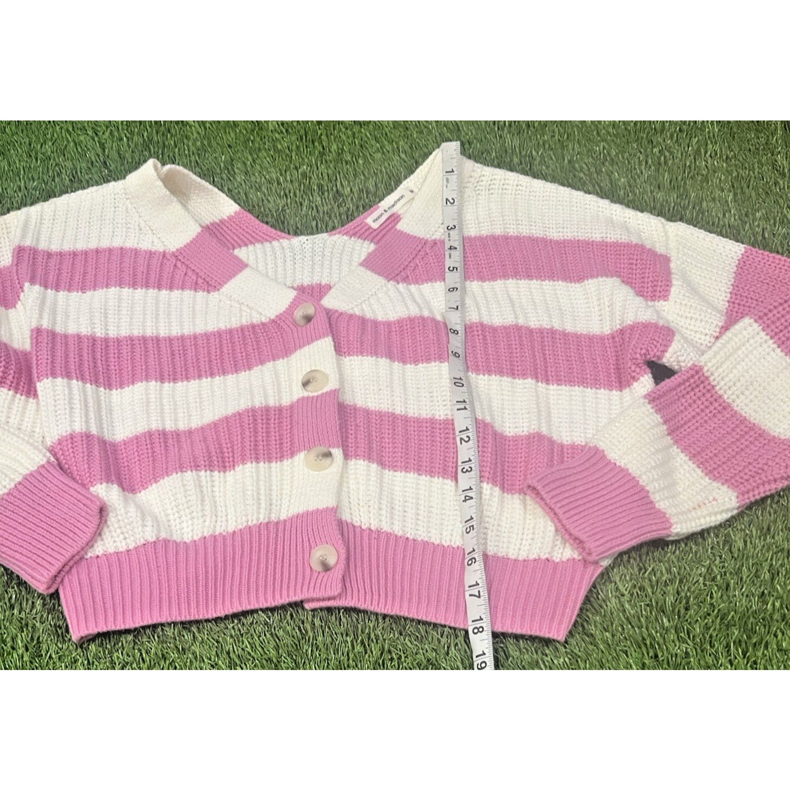 Anthropologie MOON & MADISON Cardigan Sweater Women Stripe Pink MEDIUM Size M / US 6-8 / IT 42-44 - 2 Thumbnail