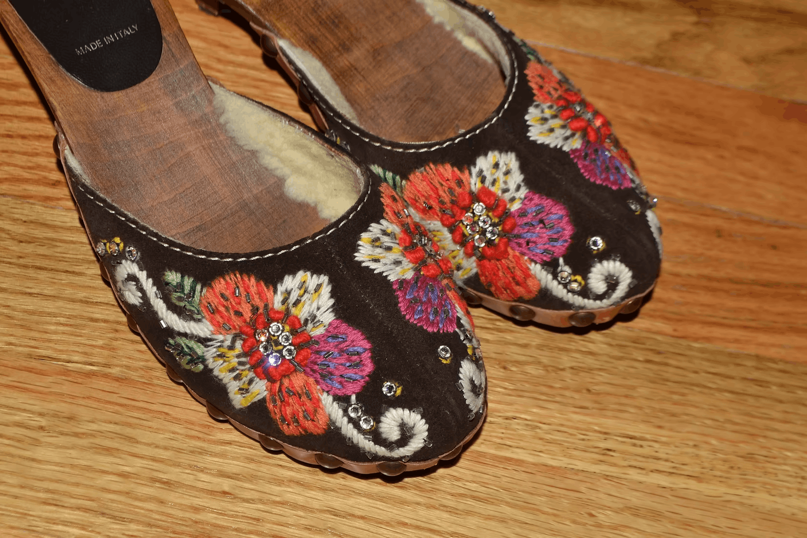 Miu Miu Early 2000s Embroidered Shearling-Lined Clogs Size US 7 / IT 37 - 2 Thumbnail