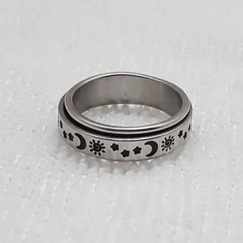 Vintage Silver & Black Spinner Moon Star Sun Ring Size - 12 RGN 738 Size ONE SIZE - 2 Thumbnail