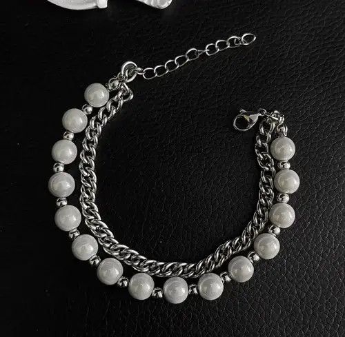 Designer × Vintage Retro reflective pearl silver bracelet Size ONE SIZE - 2 Thumbnail