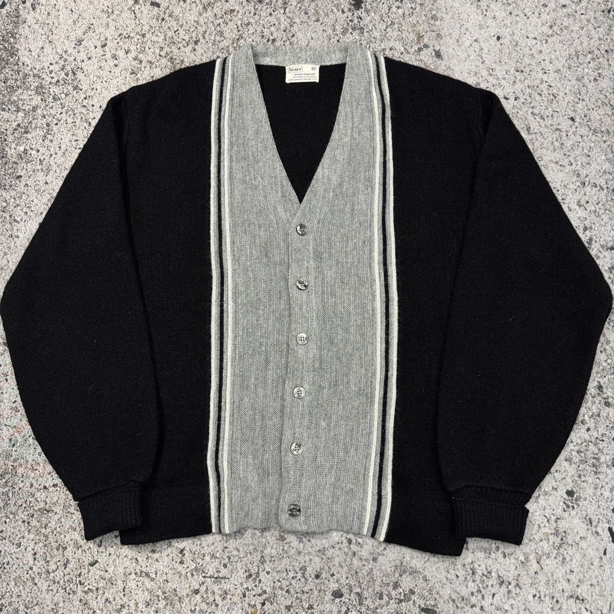 Vintage 60s Sears Striped Acrylic Cardigan Sweater USA ERD Grunge Size US M / EU 48-50 / 2 - 5 Thumbnail