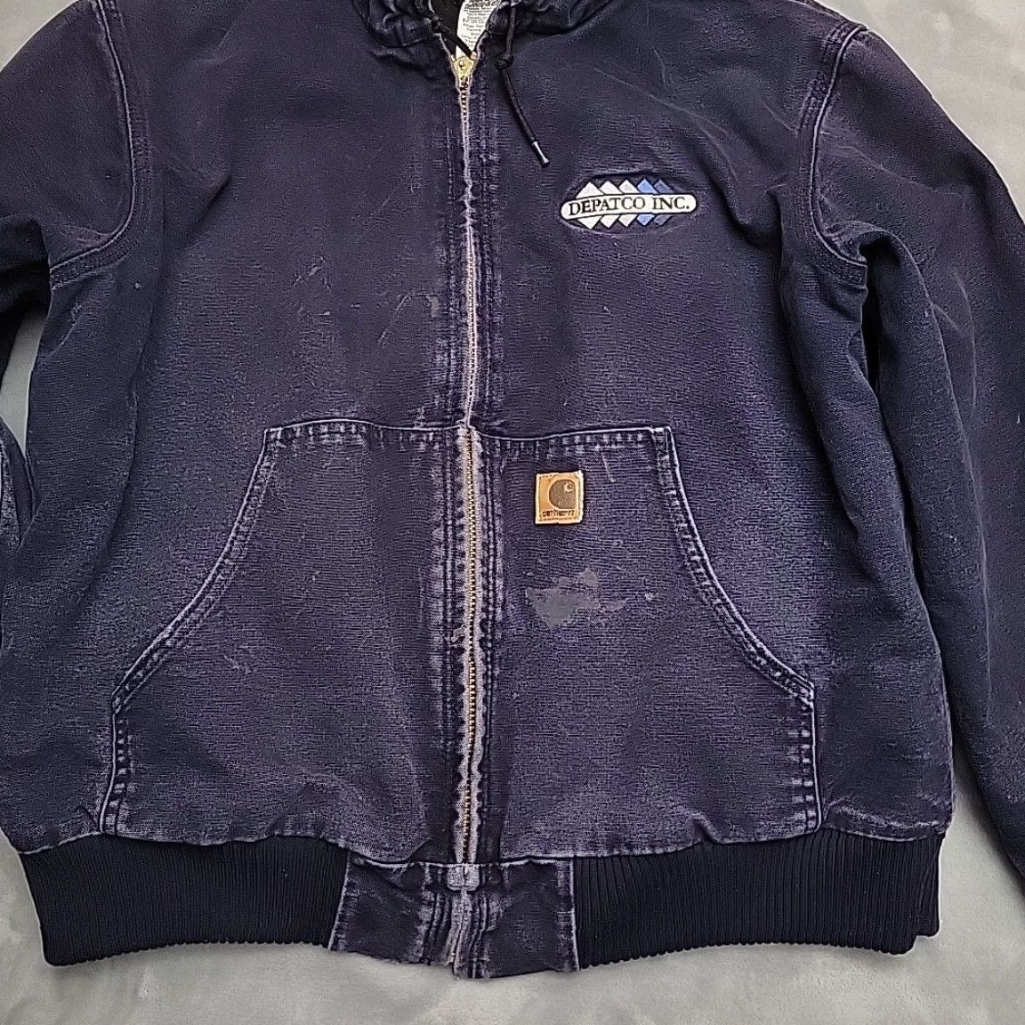 Carhartt VINTAGE Carhartt Jacket Mens L Blue Duck Canvas Hooded Black Quilt Lined J130 MDT Workwear Size US L / EU 52-54 / 3 - 2 Thumbnail