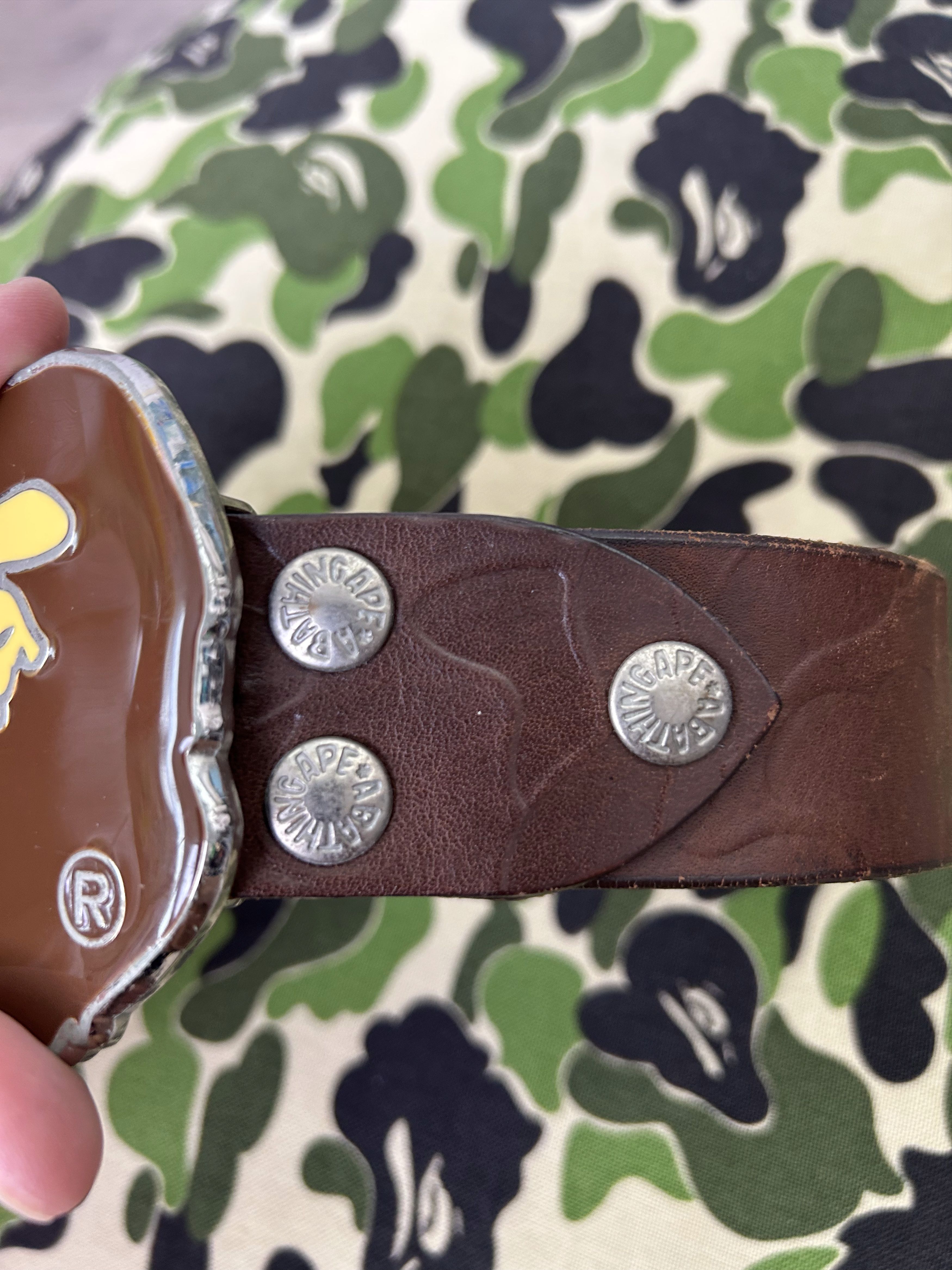 Bape APE HEAD buckle BAPE camo embossed leather belt [Size L] Size 40 - 3 Thumbnail