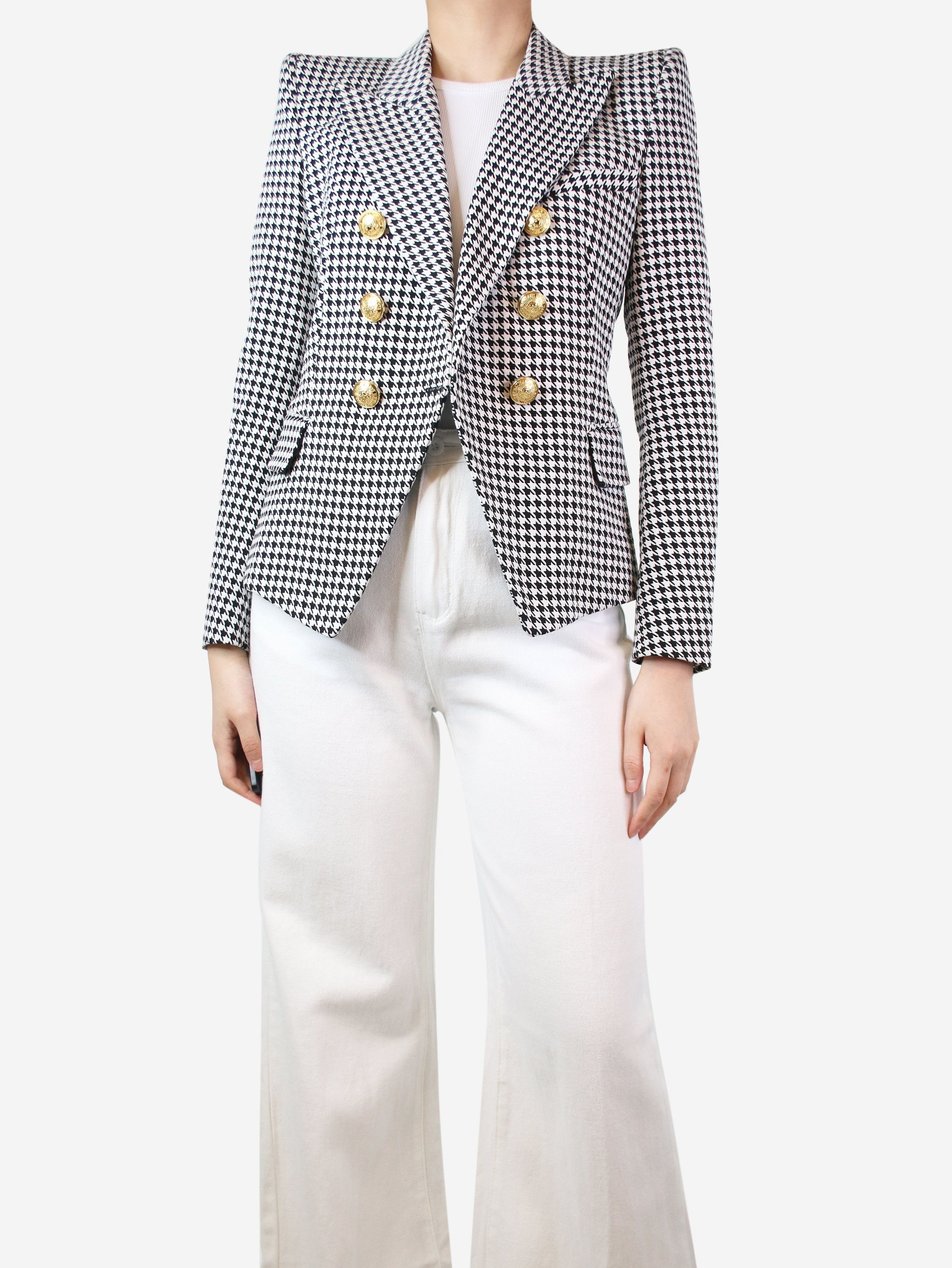 White houndstooth cropped jacket - size UK 10