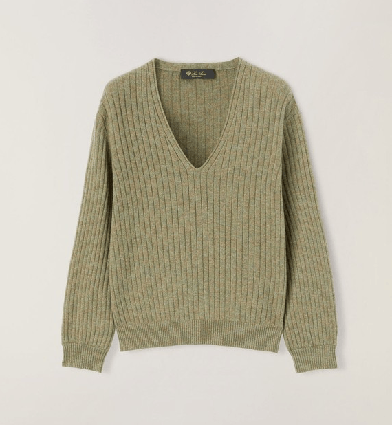 Loro Piana o1w1db10724 Maras Cashmere V-Neck Sweater in Moss Green Size XS / US 0-2 / IT 36-38 - 1 Thumbnail