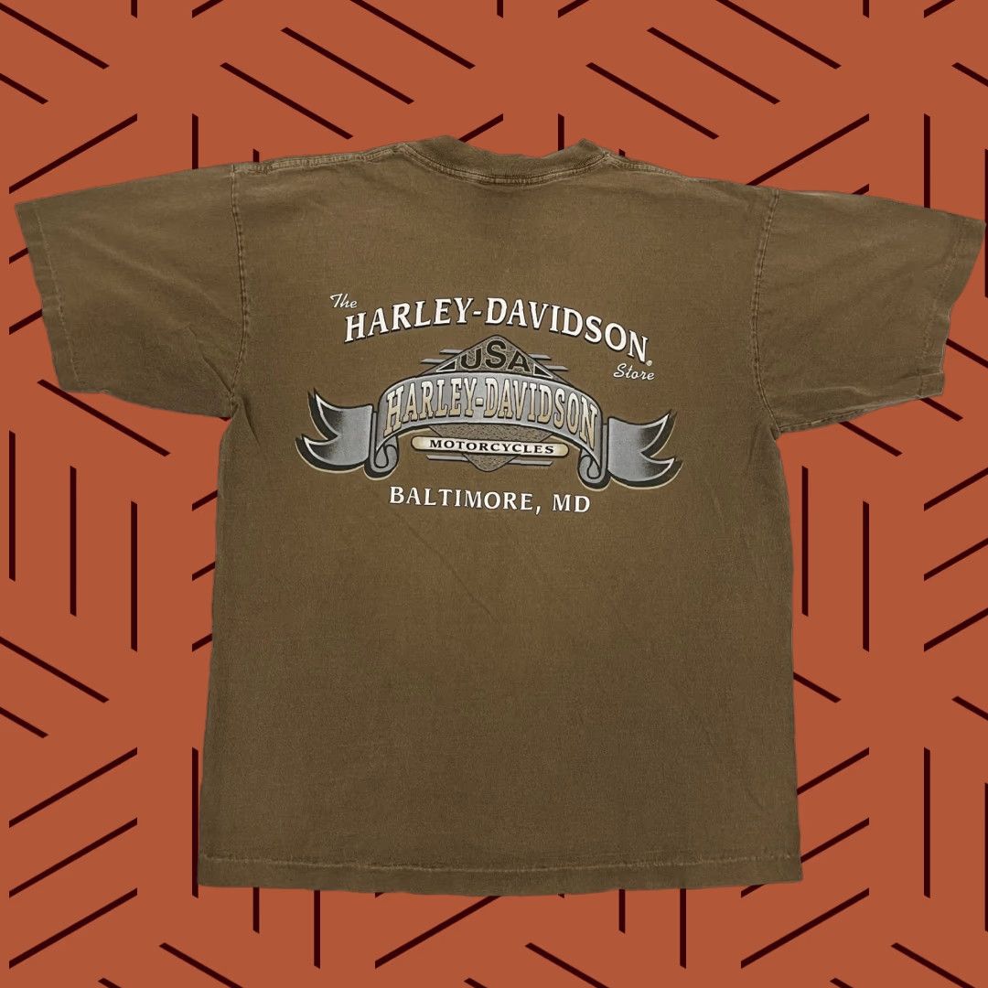 Harley Davidson VTG 90s Harley-Davidson Shirt Mens M Faded Brown Flame Graphic Tee Size US M / EU 48-50 / 2 - 1 Thumbnail