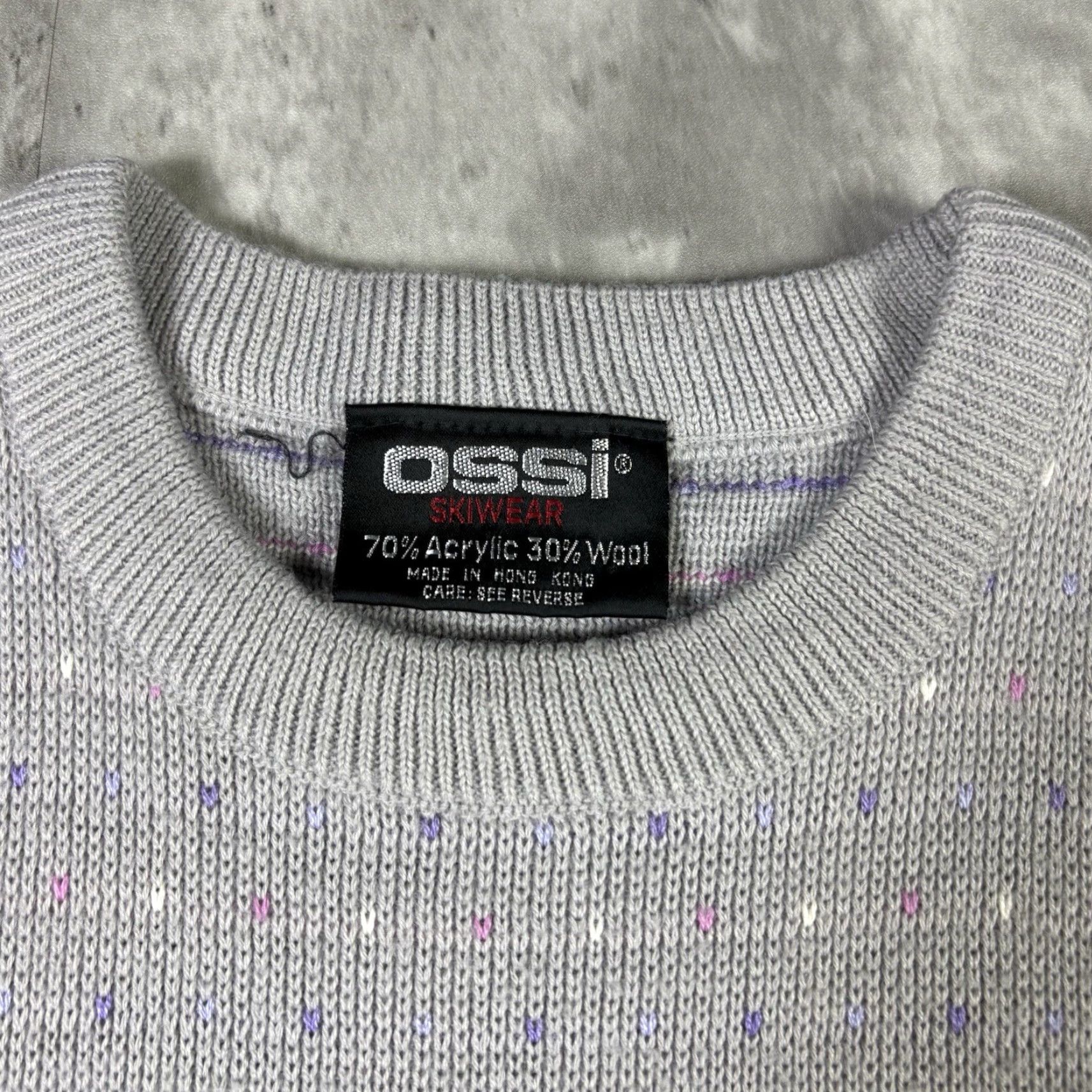 Vintage VINTAGE Ossi Sweater Knit Acrylic Purple Floral Pattern Womens S Size Small Pullover Crew Neck Raglan Embroidered Knit Lightweight Ski Theme Size S / US 4 / IT 40 - 3 Thumbnail