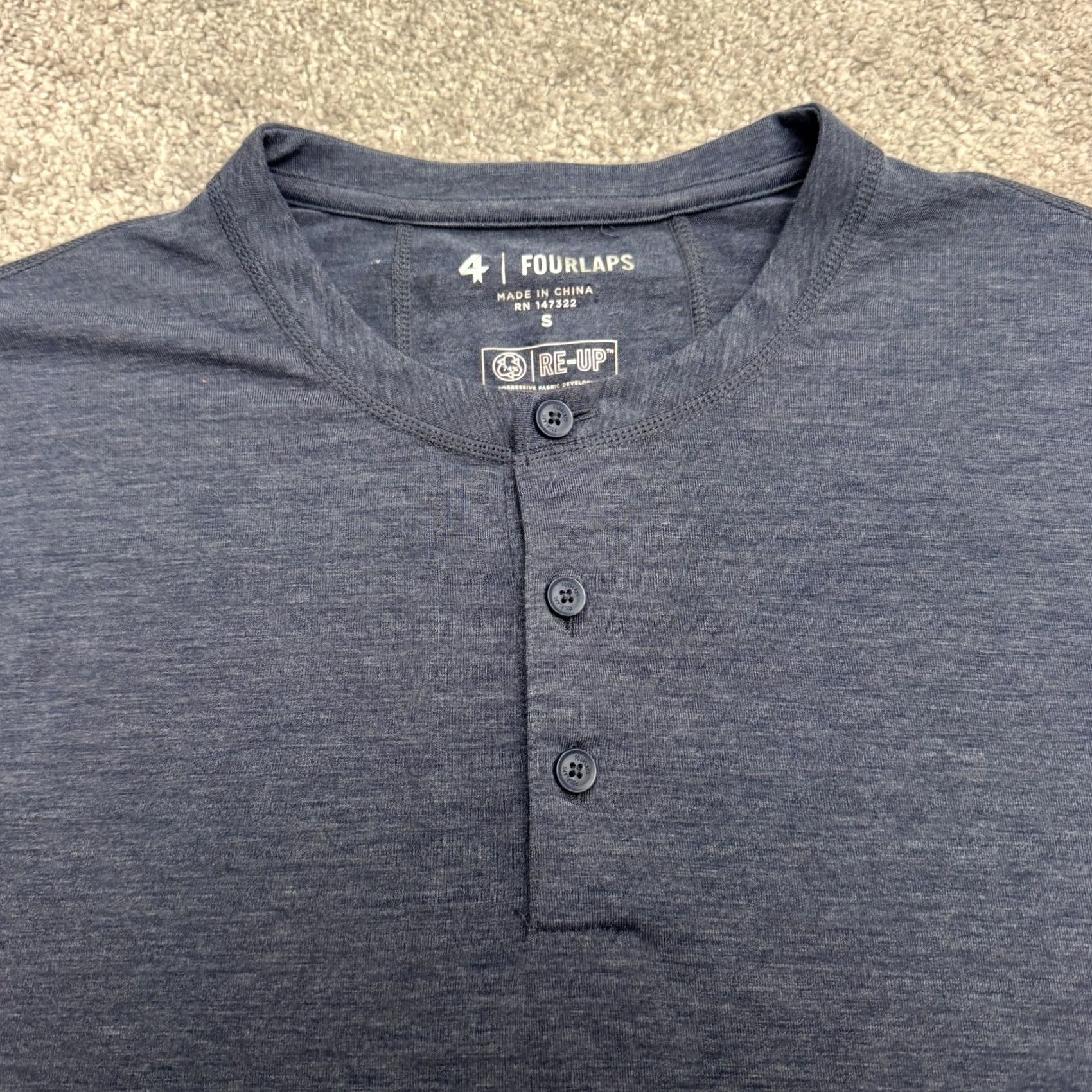 Vintage Fourlaps Re-Up Performance Henley T-Shirt Mens Small Heathered Navy Blue Tee Top Size US S / EU 44-46 / 1 - 3 Thumbnail