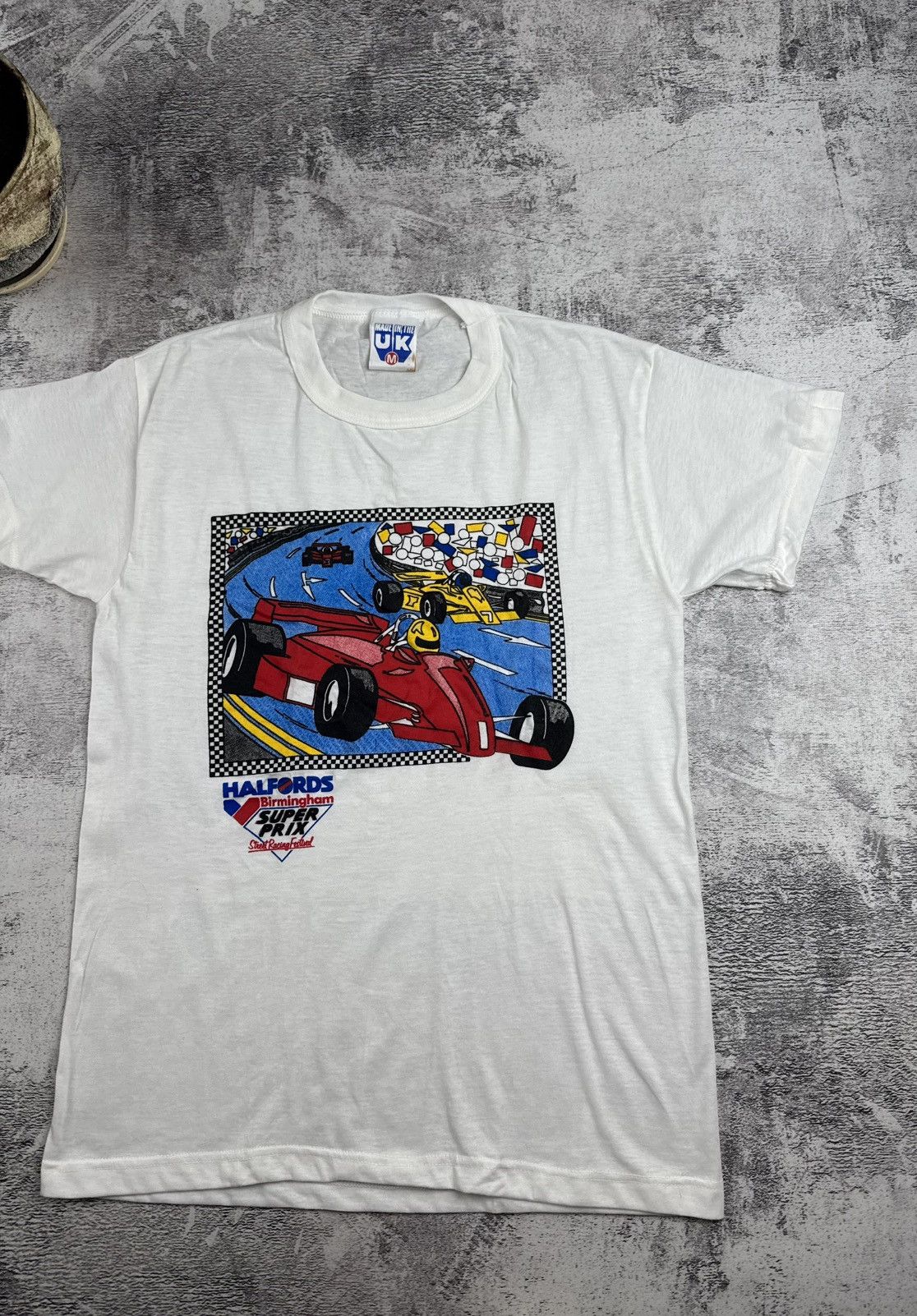 Vintage Vintage Halfords Birmingham Super Prix Caliber 80s Racing Formula 1 T Shirt Tee Size US S / EU 44-46 / 1 - 3 Thumbnail
