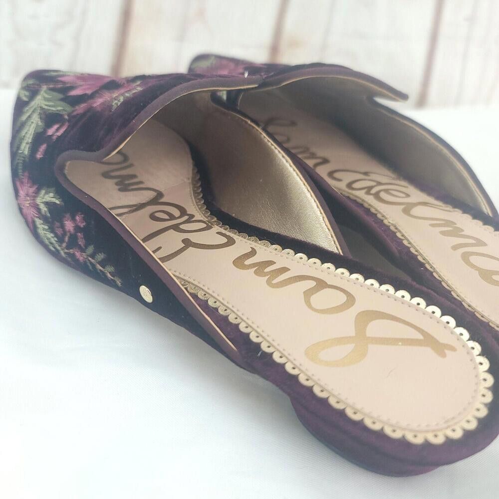 Designer Sam Edelman Black Pink Floral Bordeaux Velvet Size 7 Mules Size US 7 / IT 37 - 5 Thumbnail