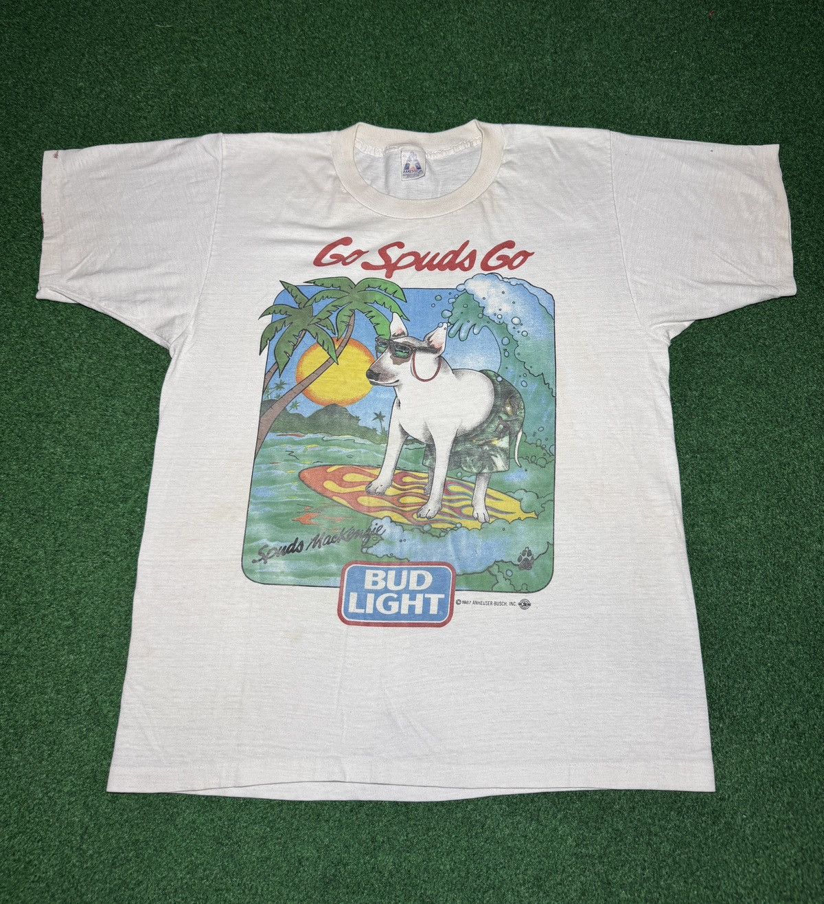 Vintage 80s Spuds Mackenzie Budlight Go Spud Go Surfer Beer T Shirt Size US L / EU 52-54 / 3 - 1 Thumbnail