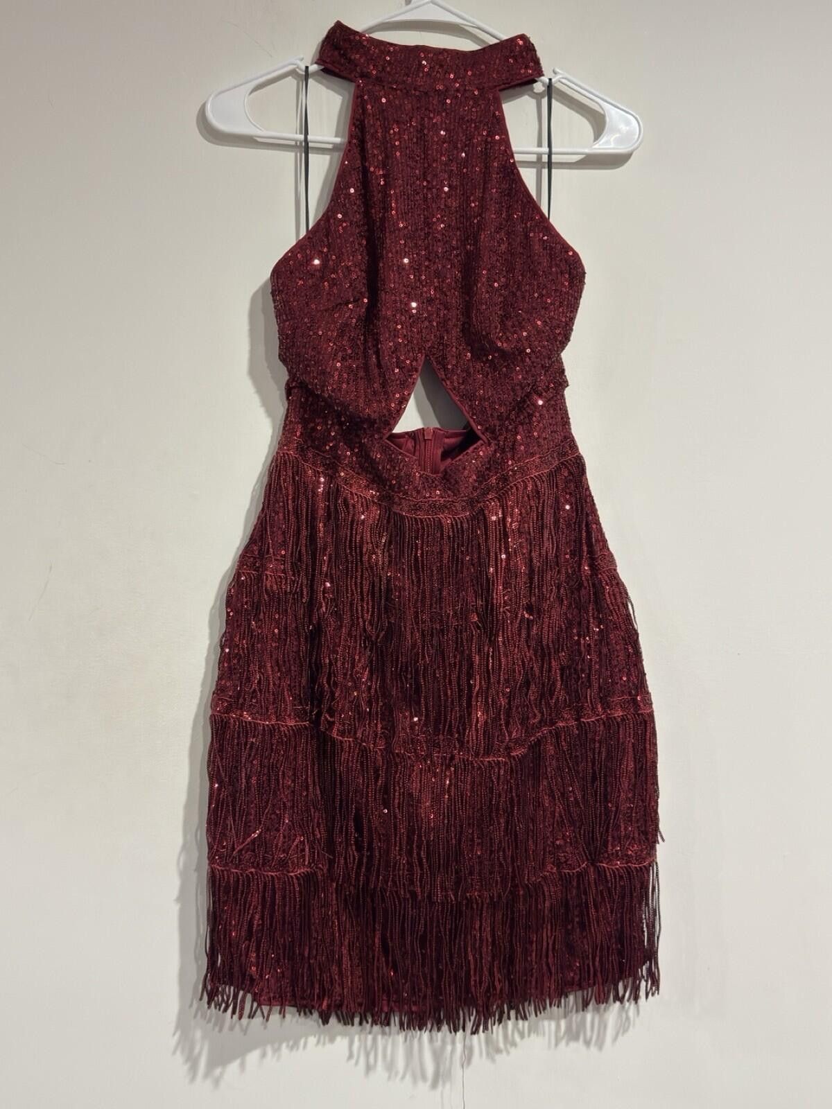 The Unbranded Brand Sexy halter Sleevele Bead Fringe Sequin Exposed Navel Dress Size XL / US 12-14 / IT 48-50 - 8 Thumbnail
