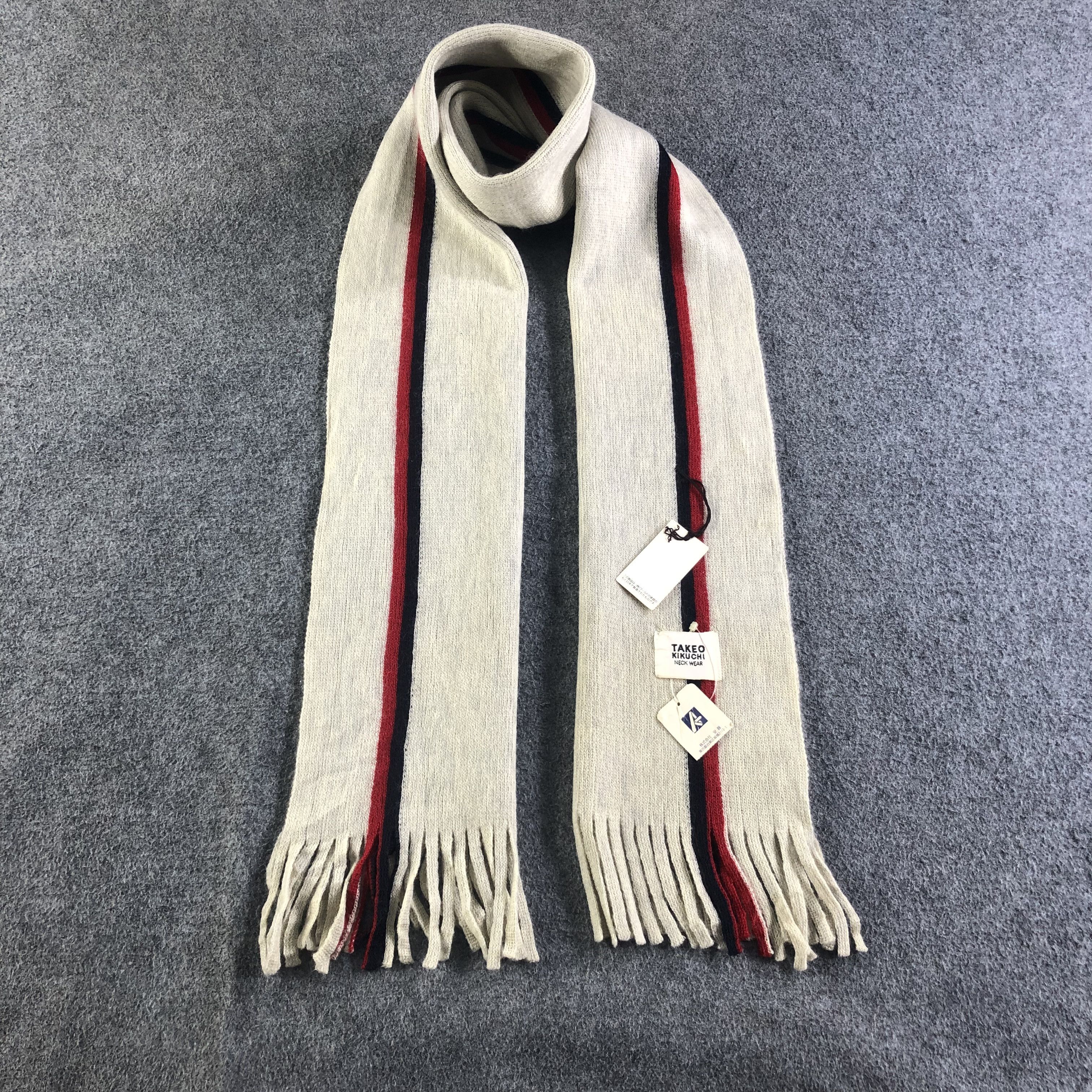 Takeo Kikuchi Striped Knit Wool Scarf Muffler V2040