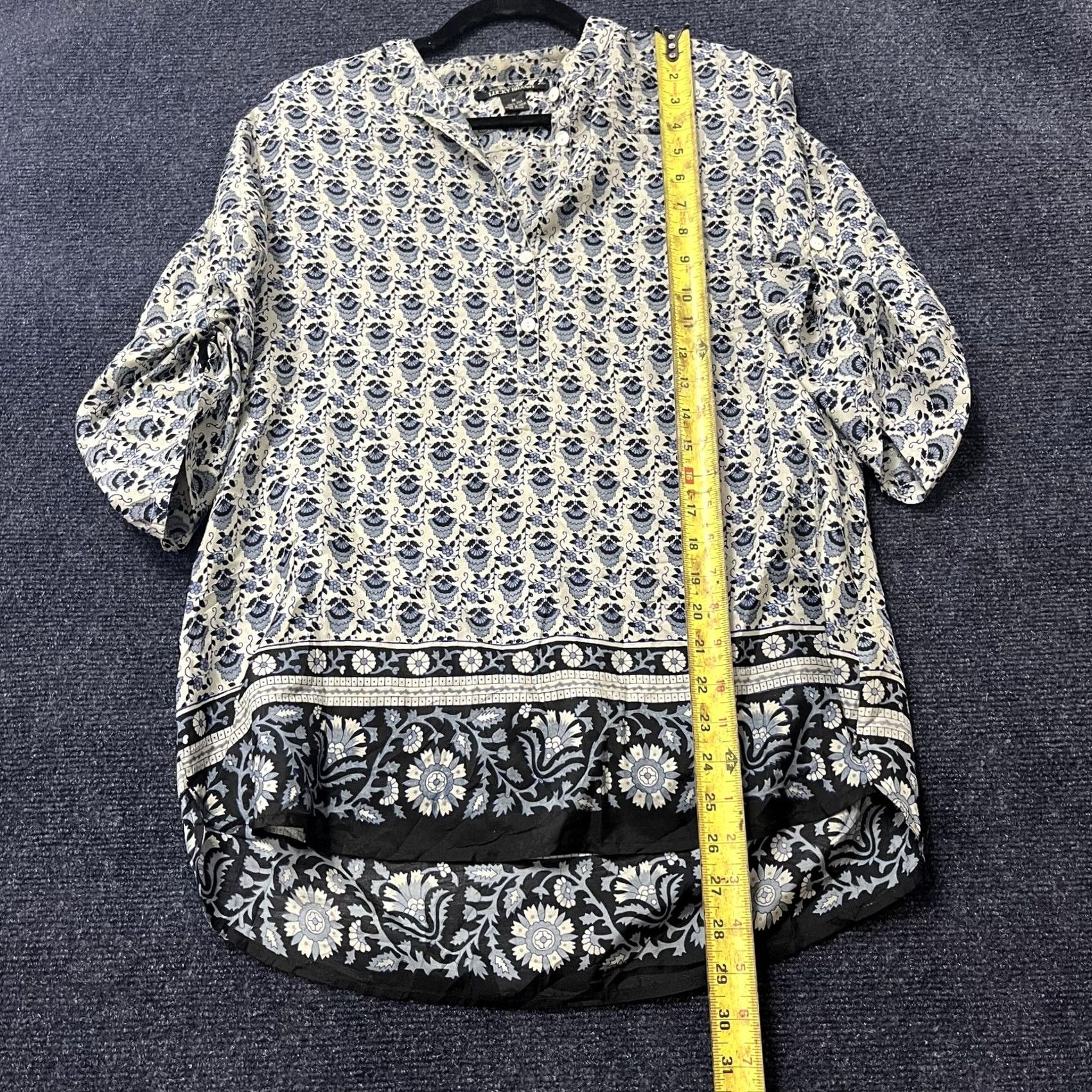 Lucky Brand Lucky Brand Blouse Womens M Blue Floral Silk Henley Tunic Boho Shirt Size M / US 6-8 / IT 42-44 - 4 Thumbnail