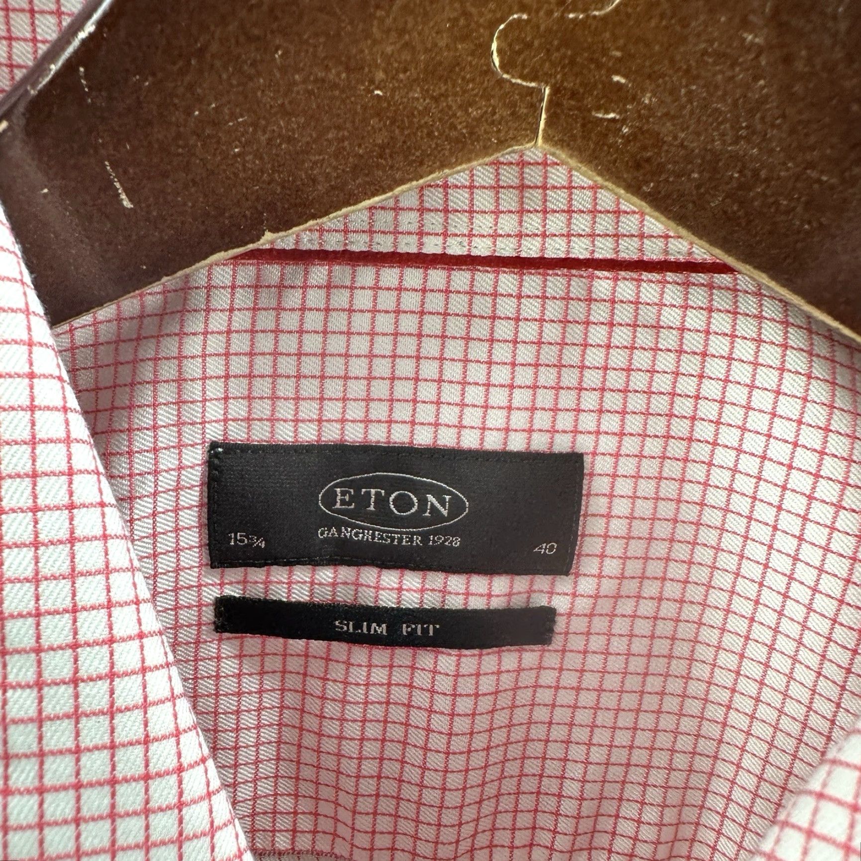 Eton Etón Shirt Mens 15.5 153/4 40 Window Pane Red Slim Fit Button Front 100% Cotton Dress Shirt Size US M / EU 48-50 / 2 - 7 Thumbnail