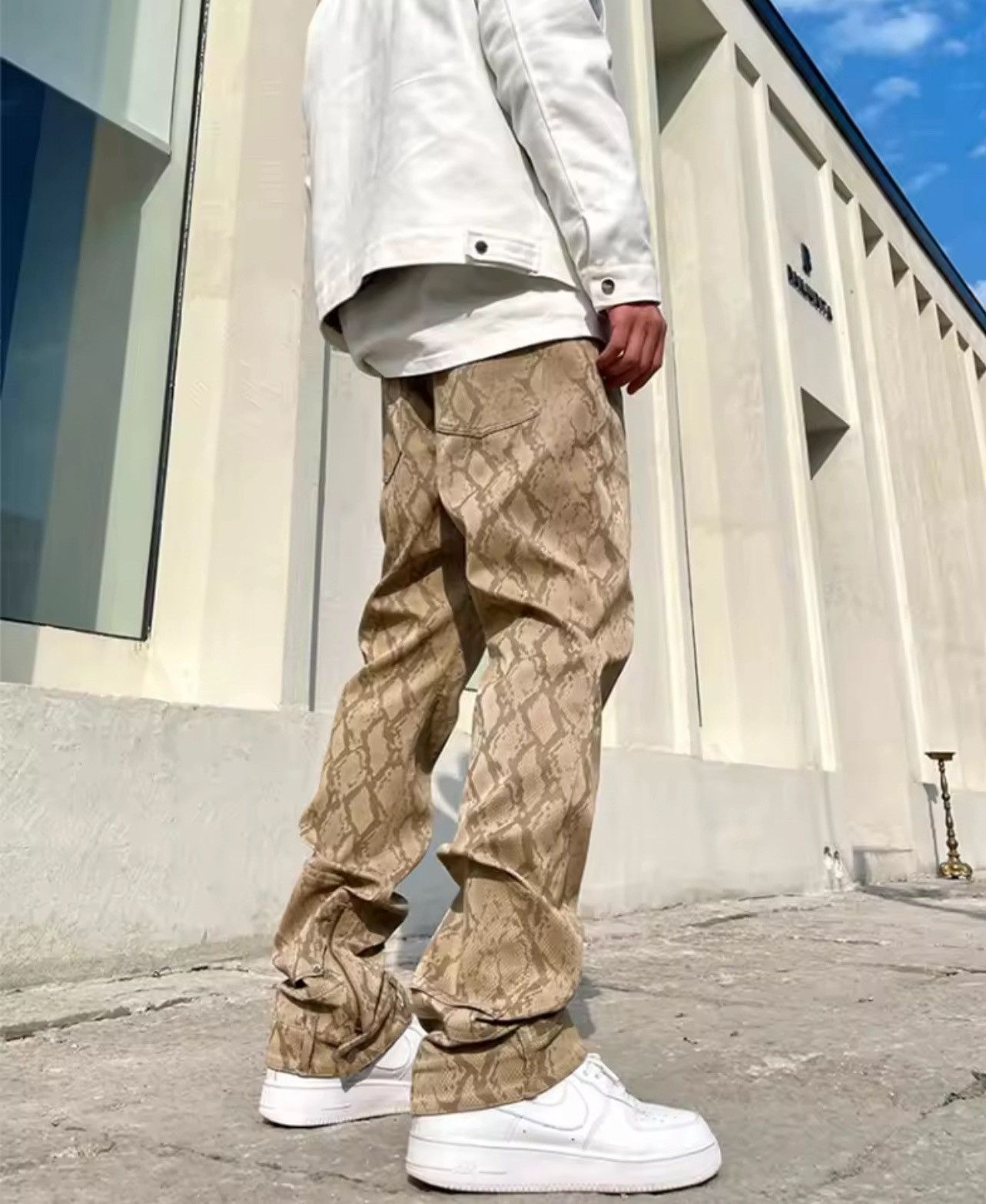 Japanese Brand Python Snake Print PU Leather Pants w/ Cargo Zips & Straps Size US 34 / EU 50 - 6 Thumbnail