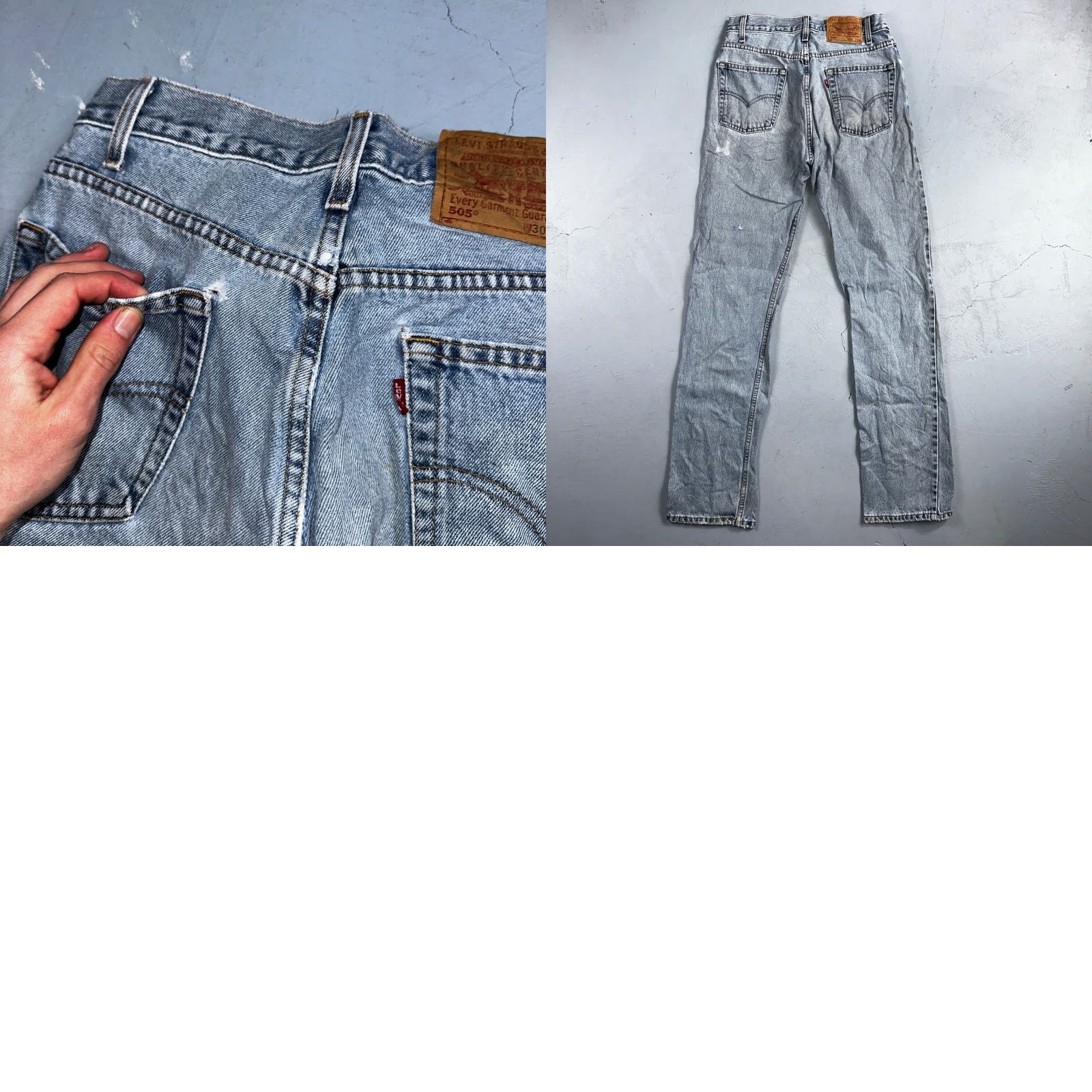 Levi's VINTAGE Levi's 505 Jeans Mens Blue Light Wash 30x34 Straight Leg 90s USA Columbia Denim Cotton Regular Inseam 34 28x33 Ac Closure Button Size US 30 / EU 46 - 10 Thumbnail