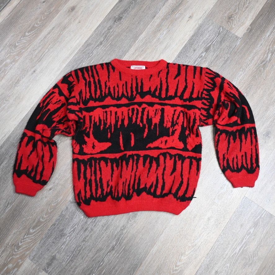 & Other Stories Vintage Studio HQ Red Black Knit Sweater Mens Large 80s 90s Size US L / EU 52-54 / 3 - 1 Thumbnail