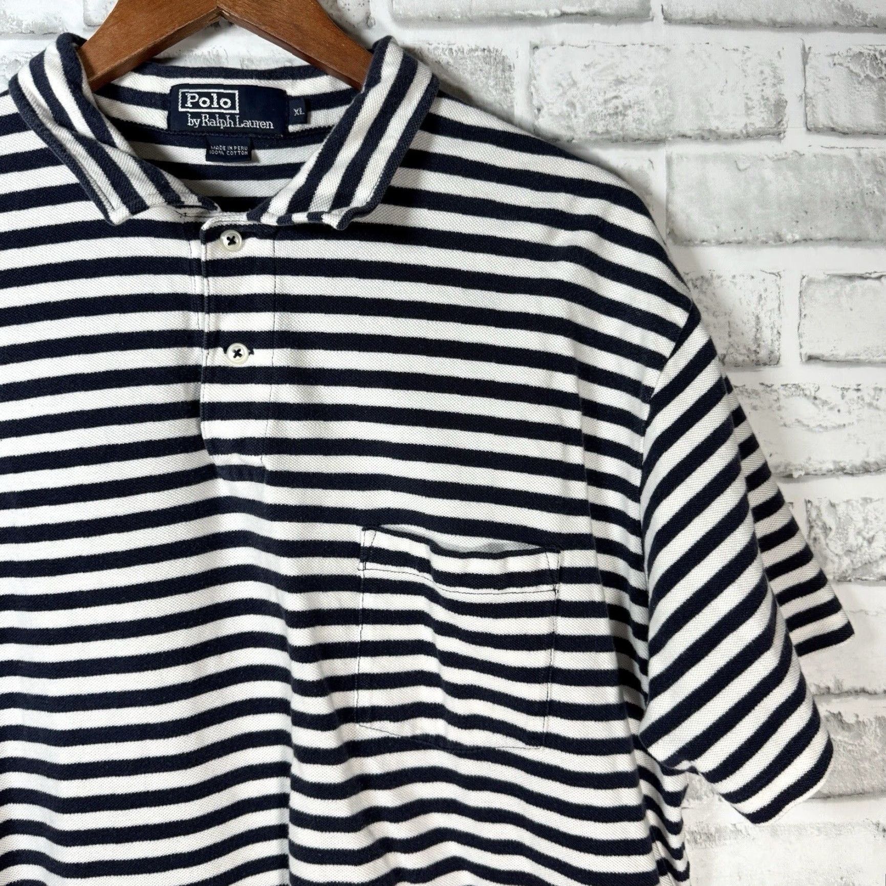 Ralph Lauren Ralph Lauren Polo Shirt Mens XL Blue Striped Pocket 100% Cotton Size US XL / EU 56 / 4 - 2 Thumbnail