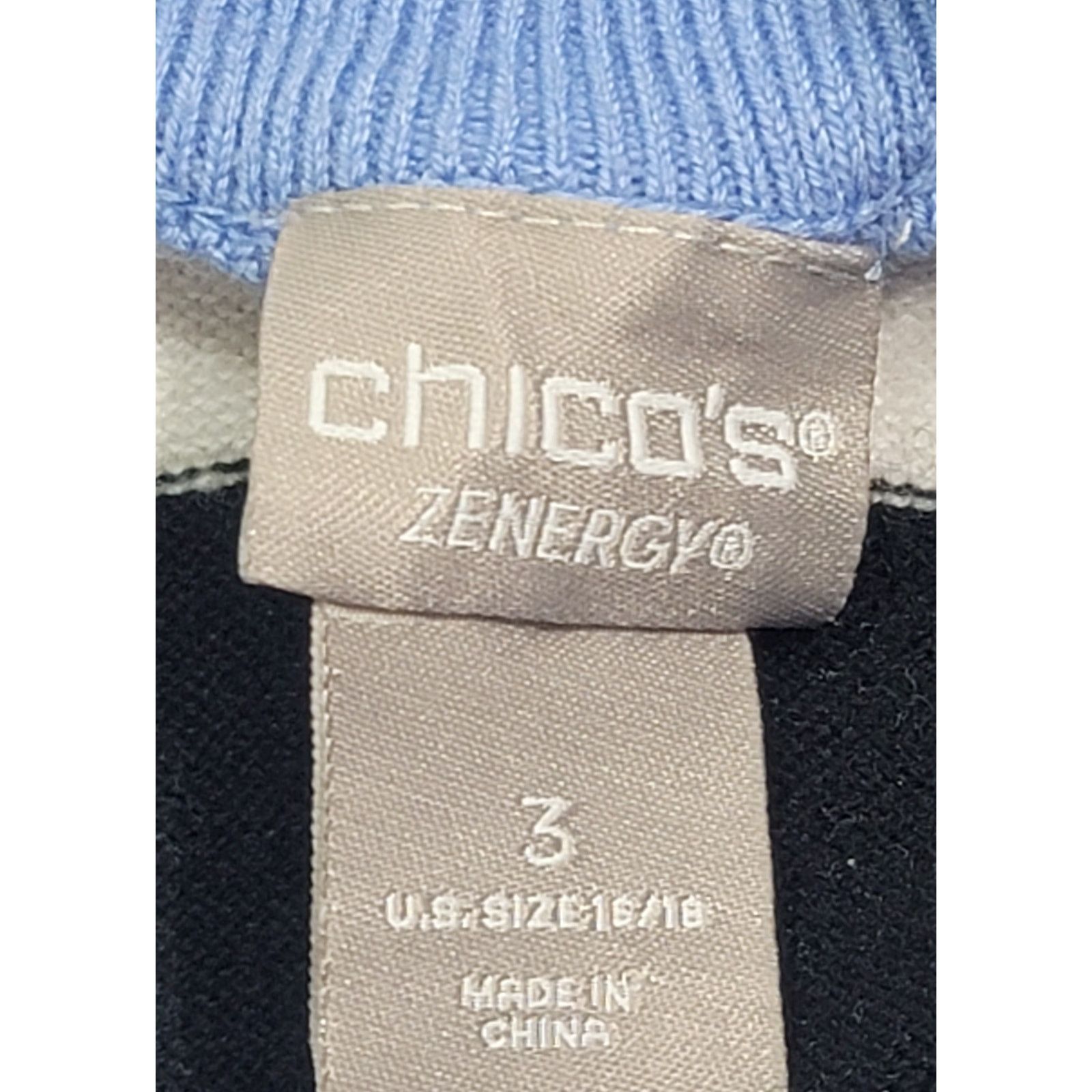 Chicos Chico's Zenergy Blue Black Striped Cowl Neck Sweater 3 XL Size XL / US 12-14 / IT 48-50 - 3 Thumbnail