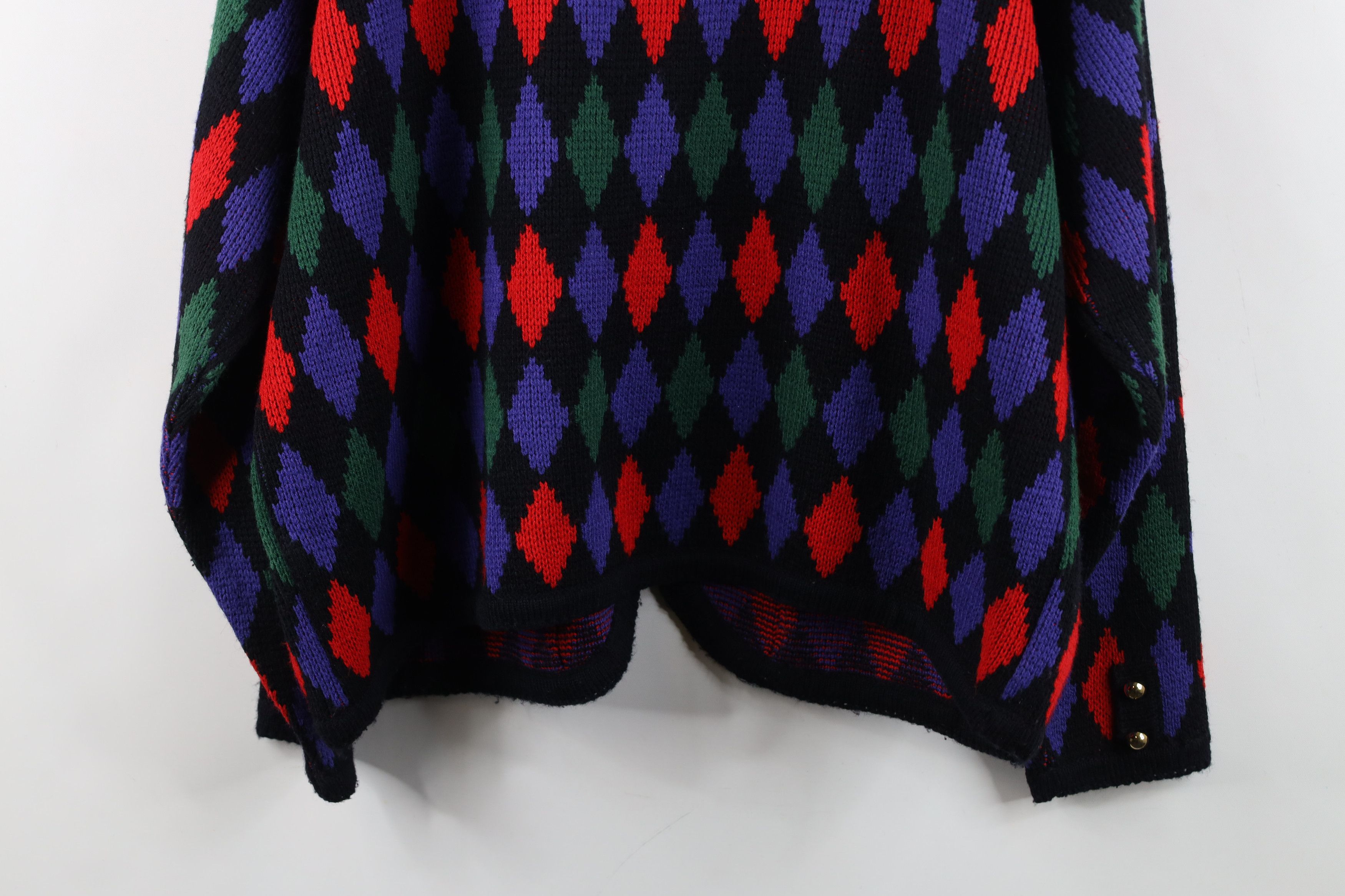 Vintage Vintage 90s Streetwear Diamond Knit Cardigan Sweater Acrylic Size XL / US 12-14 / IT 48-50 - 13 Thumbnail