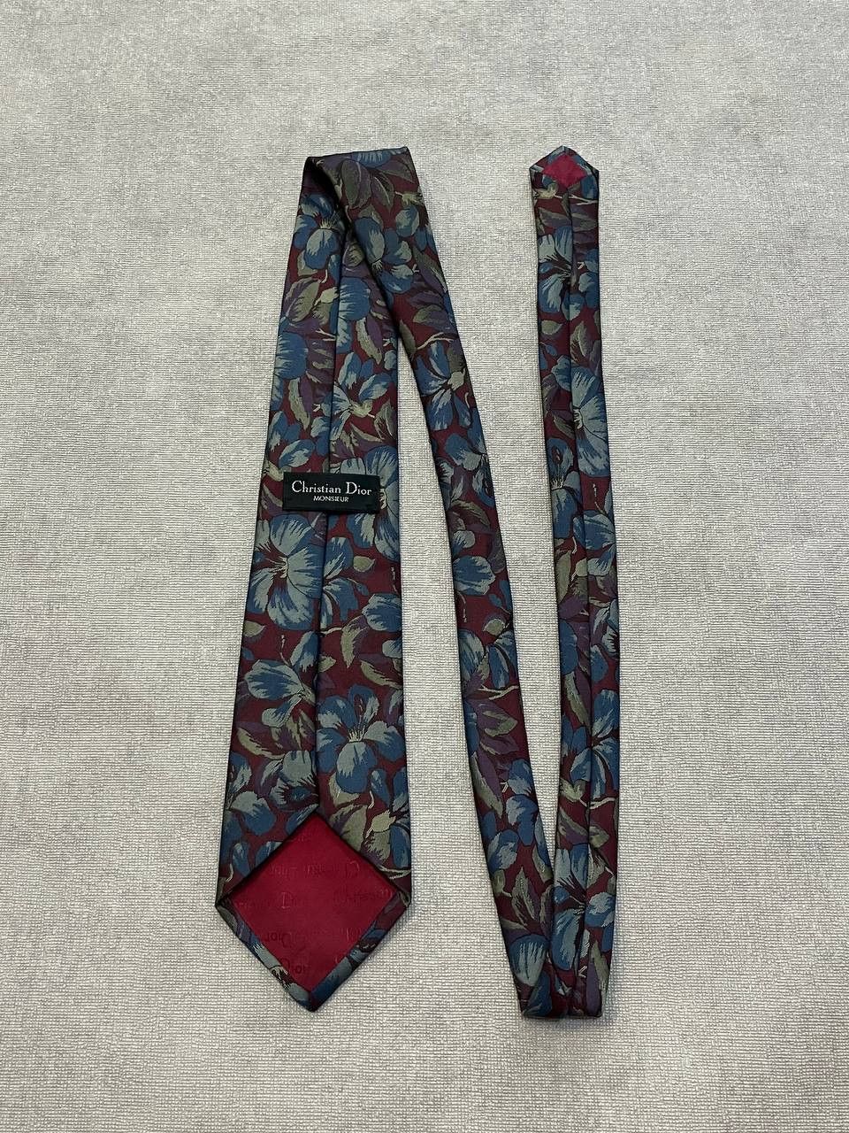Christian Dior Monsieur Christian Dior Monsieur Flowers Red / Blue Silk Tie Size ONE SIZE - 2 Thumbnail