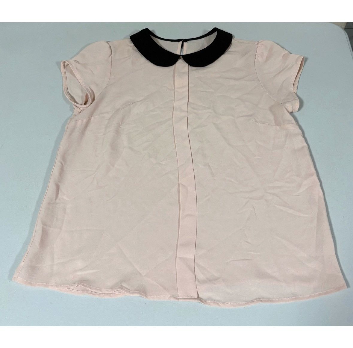 Vintage Pink Black Collared Chiffon Short Sleeve Top Blouse Size S🎀✨ Size S / US 4 / IT 40 - 3 Thumbnail