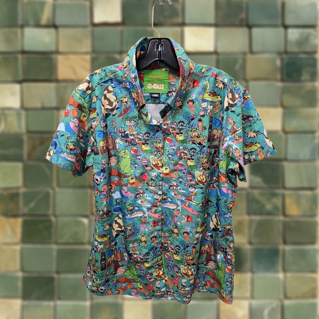 Nickelodeon RSVLTS Nickelodeon Kunuflex Button-Down Short Sleeve Shirt Mens Large Light Blue Multicolor Graphic Print 90s Cosplay Retro Size US L / EU 52-54 / 3 - 1 Thumbnail