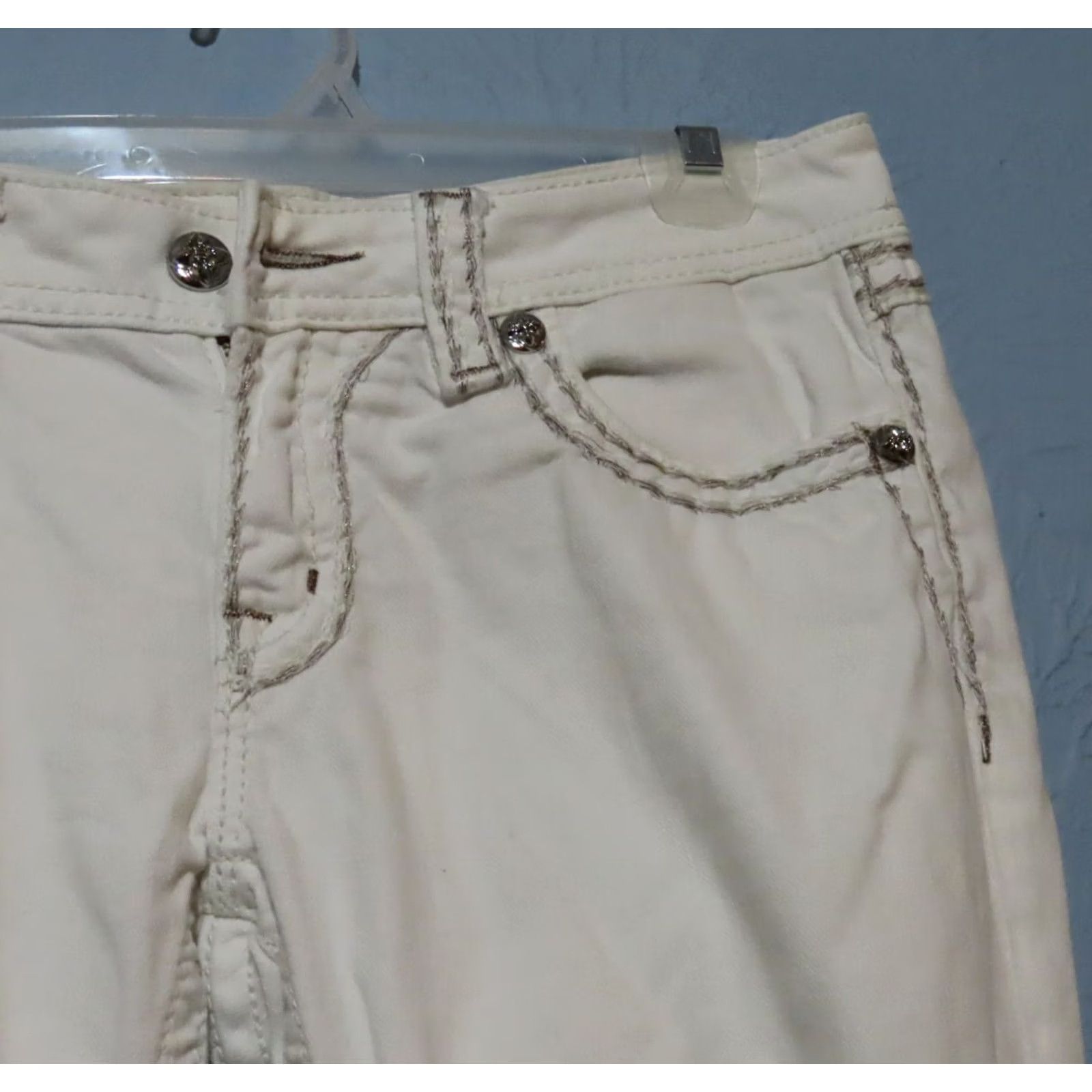 Miss Me Miss Me Signature Skinny Jeans 29 White Embroidered Rhinestone Denim Zip Low Rise Slim Rock Womens Jeans Size 29" - 5 Thumbnail