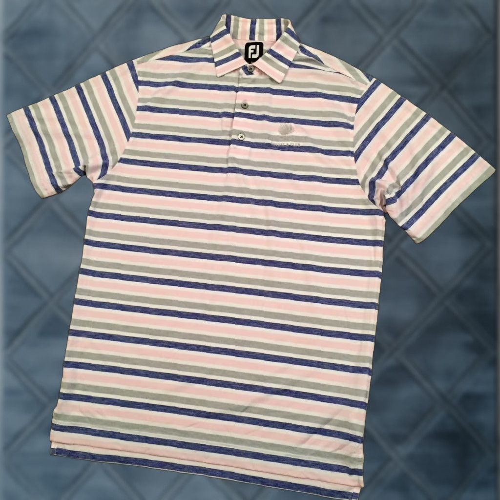 Footjoy FootJoy Polo Shirt Mens M Short Sleeve Striped Pink Blue Pattern Collared Polyester Blend Shirt Mens Size US M / EU 48-50 / 2 - 1 Thumbnail